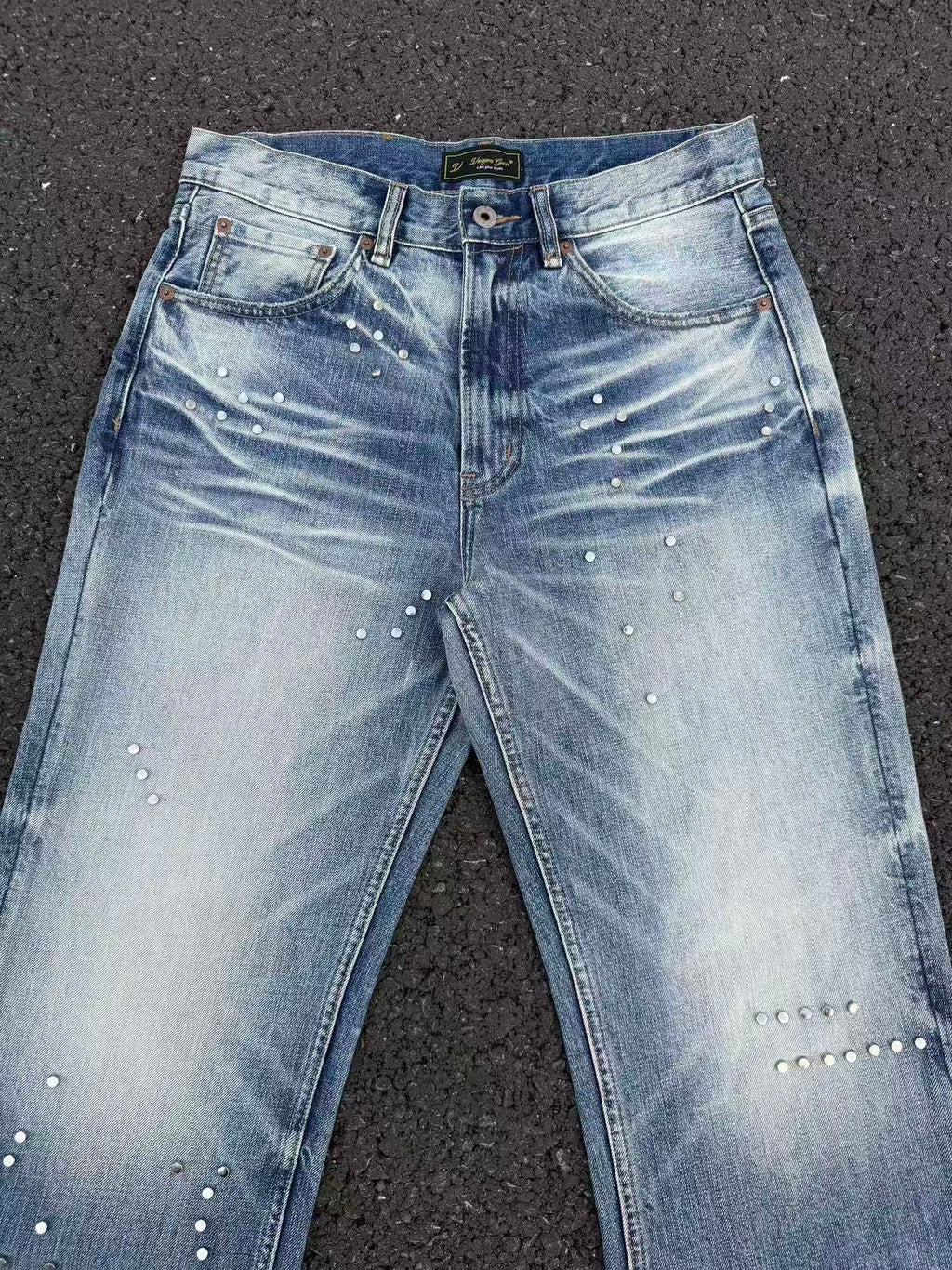 Frosted Glacier Fresh-Wash Distressed Whisker  Flare-Leg Jeans