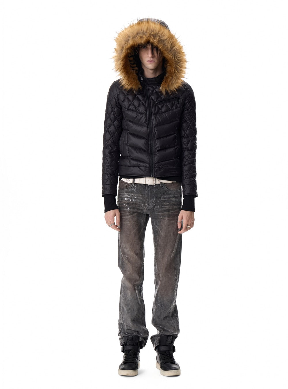 Quilted hooded padded jacket back view