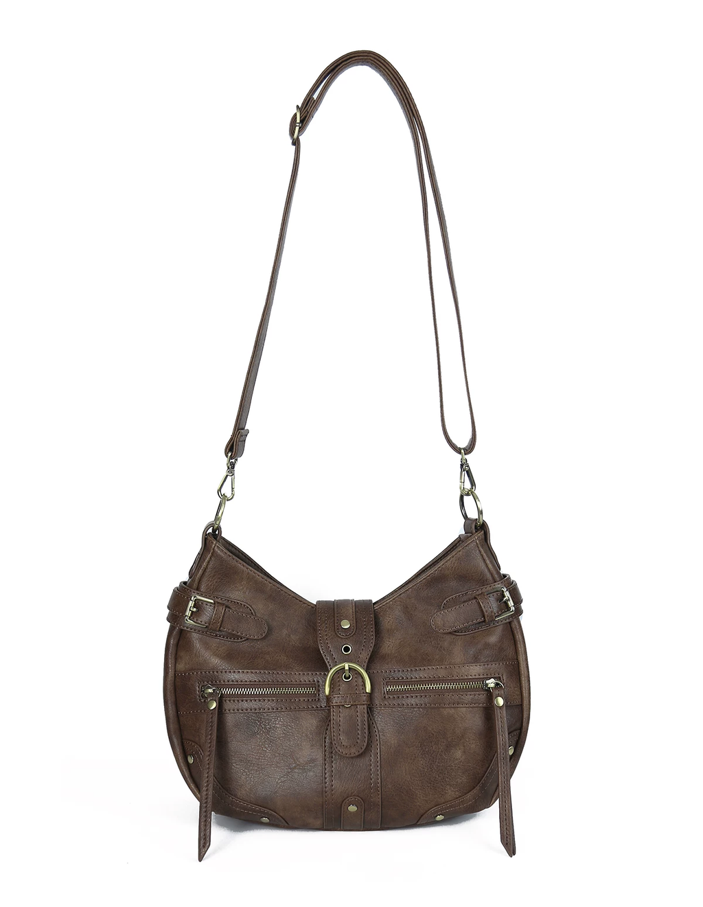 Vintage Textured Half-Moon Leather Bag