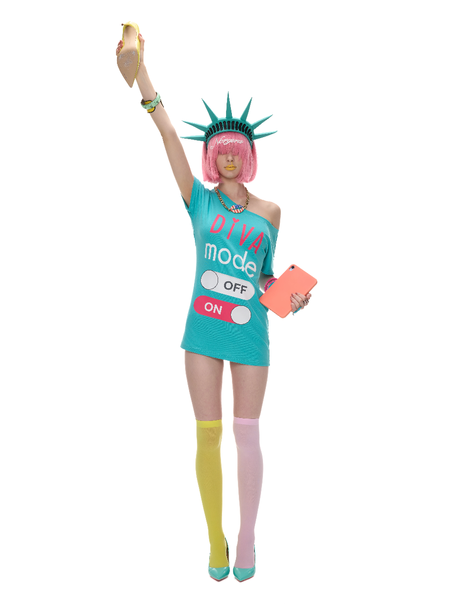 NORGIRA | Switch MODE Colorblock Print One-Shoulder T-Shirt