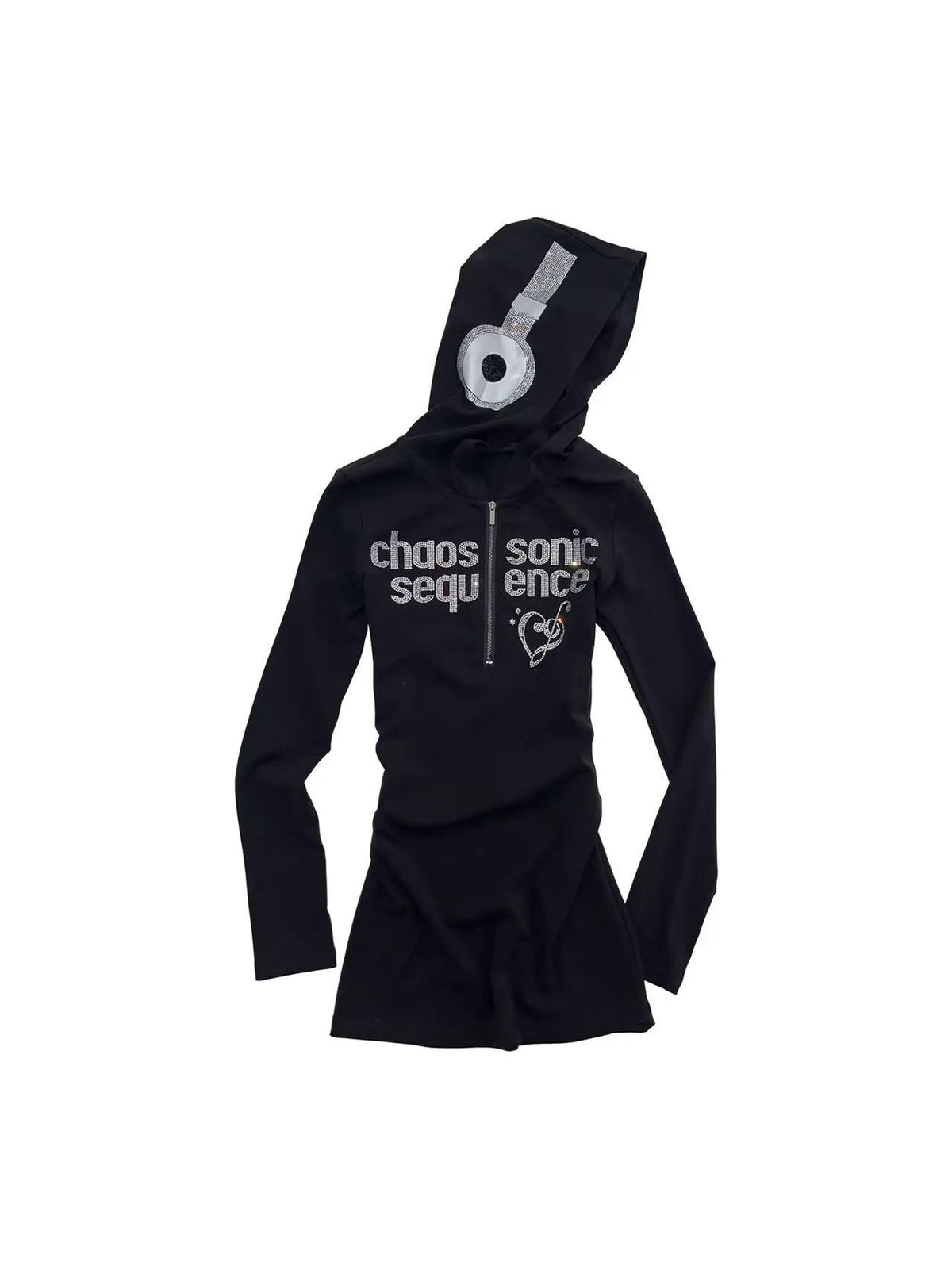 LOUD MUSIC CHAOS RHINESTONE GRAPHIC ZIP-UP HOODED DRESS