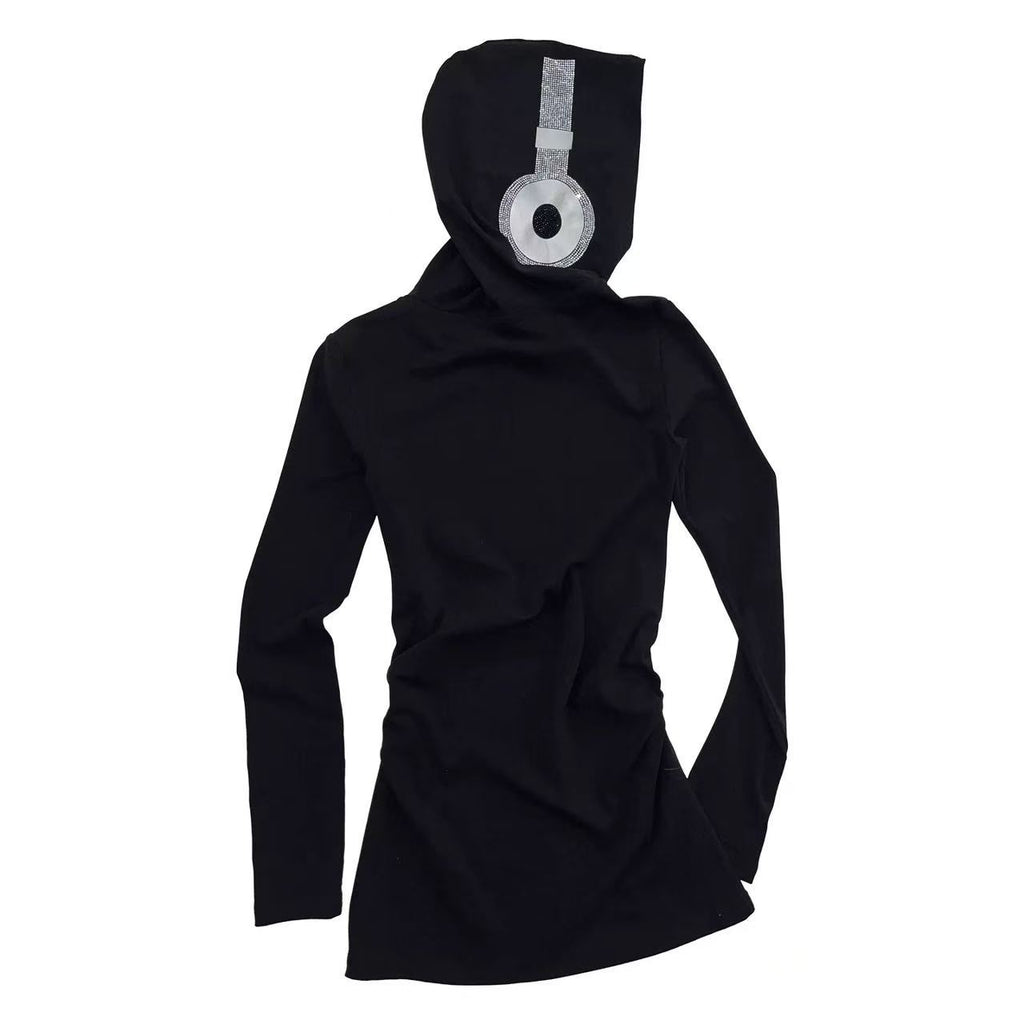 LOUD MUSIC CHAOS RHINESTONE GRAPHIC ZIP-UP HOODED DRESS