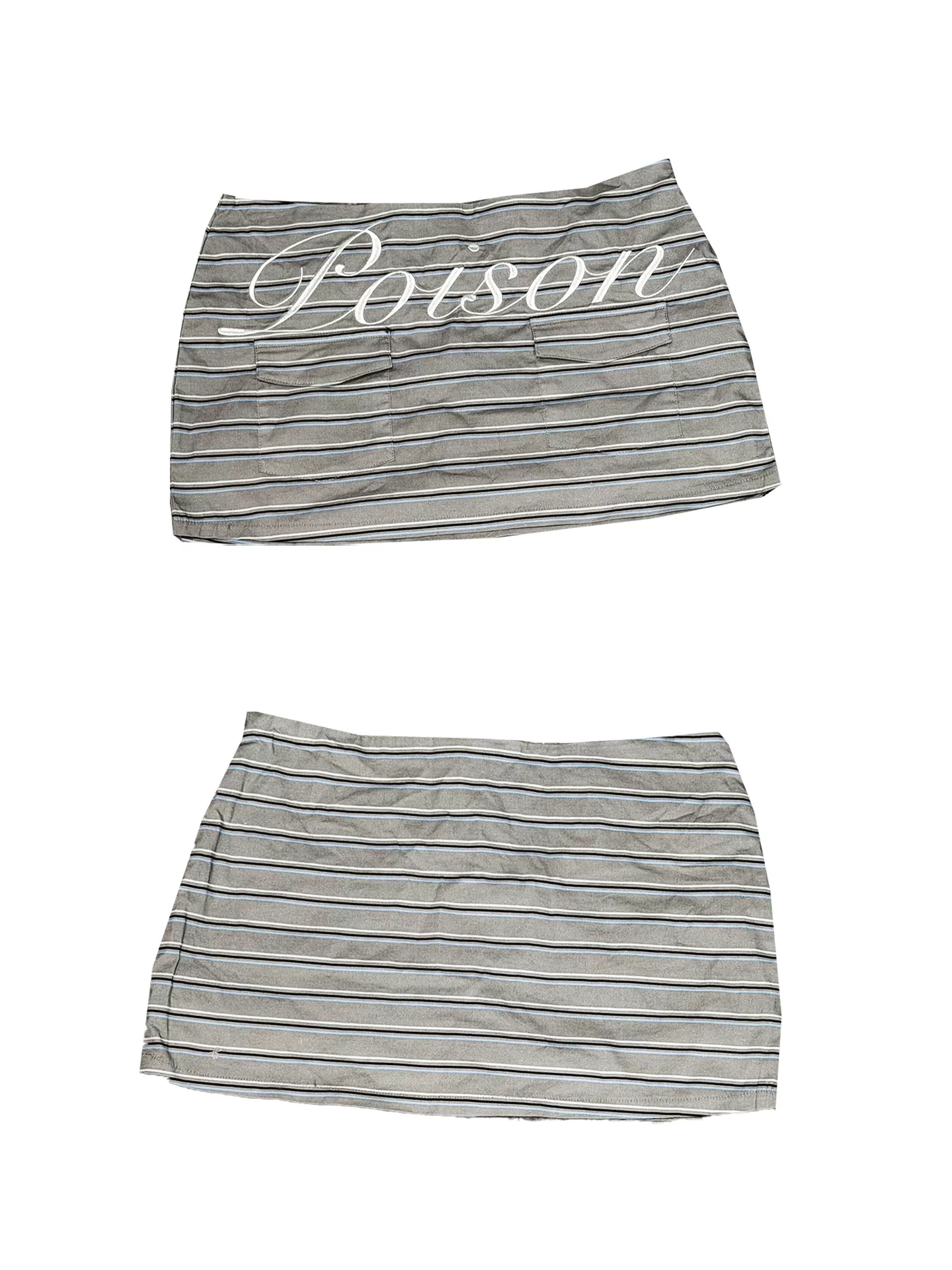 DETW Angel Slogan Reversible Embroidered Stripe Mini Skirt
