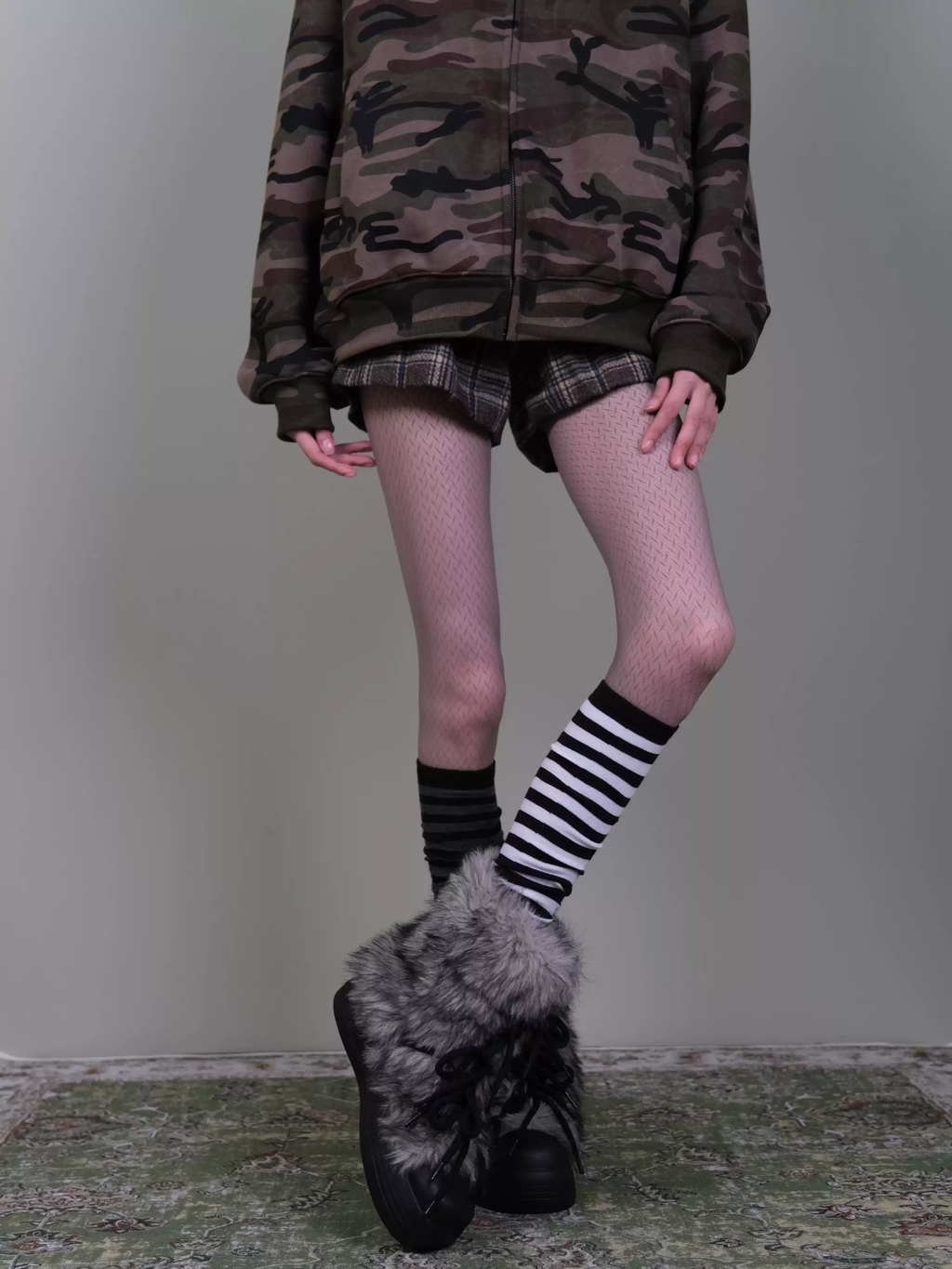 Striped Calf Socks - Black & White Subculture Y2K Mid-Calf Socks