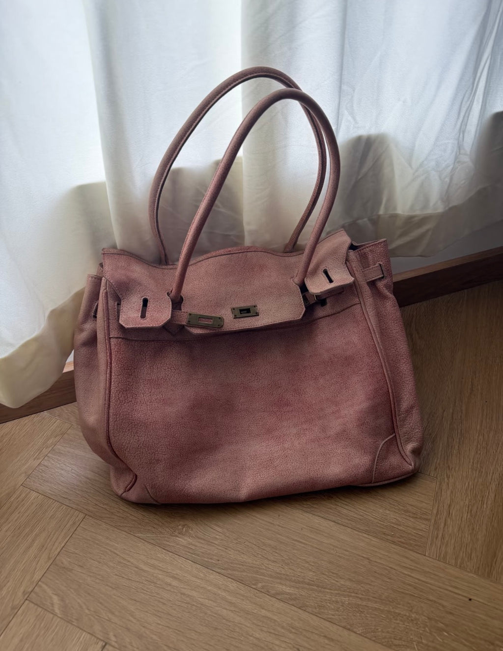 VINTAGE WASHED LEATHER TOTE FIRKIN BAG