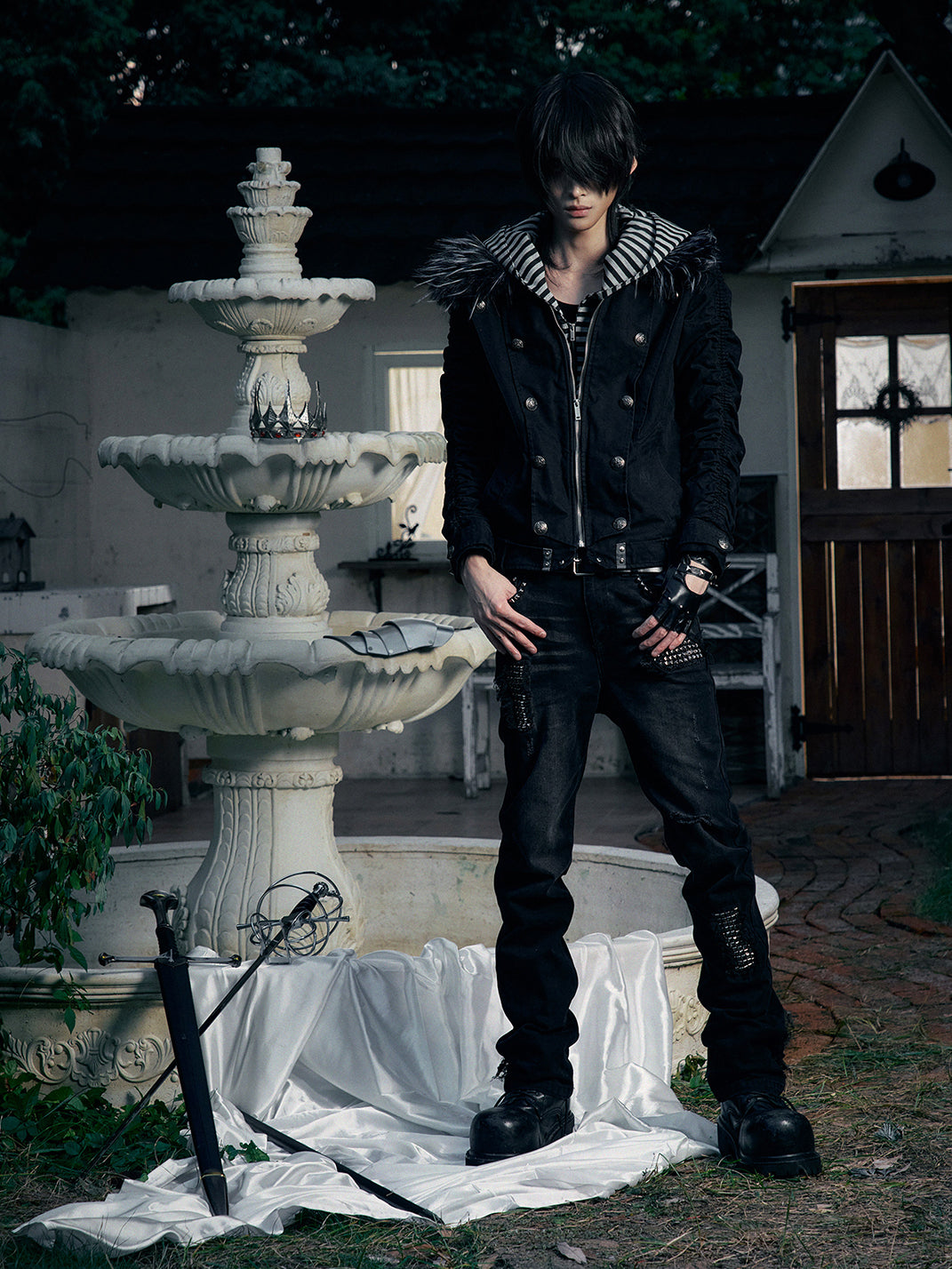 PAIKI "Silent Shadow" Detachable Fur Collar Canvas Double-Breasted Jacket