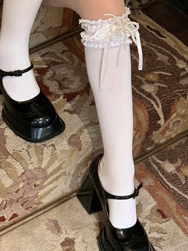 Sweet Lace Trim Bowknot Socks