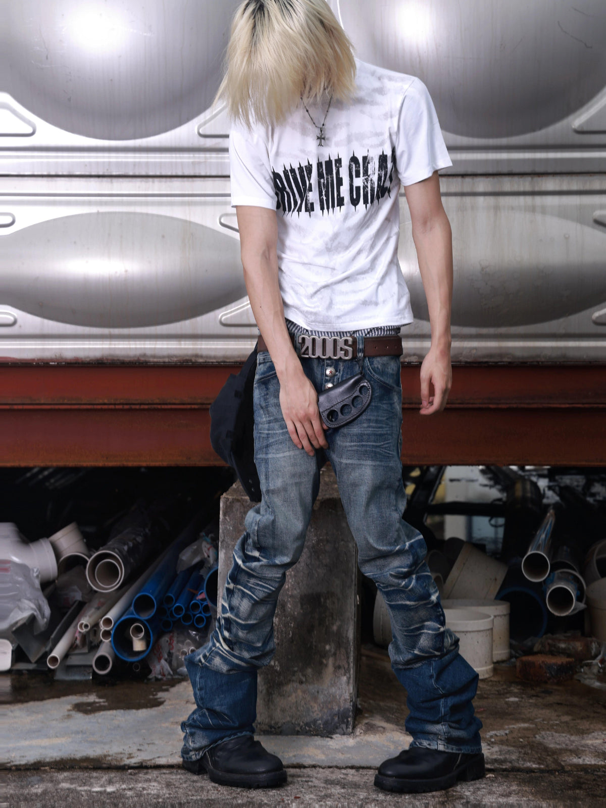 Fog Blue Cat Whisker Stacked Jeans - detail 2