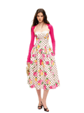 Retro polka dot rose Lyocell midi dress with bustier bodice