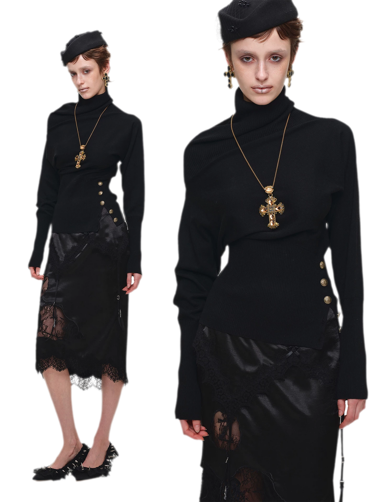 Acetate Cashmere Blend Batwing Turtleneck Sweater