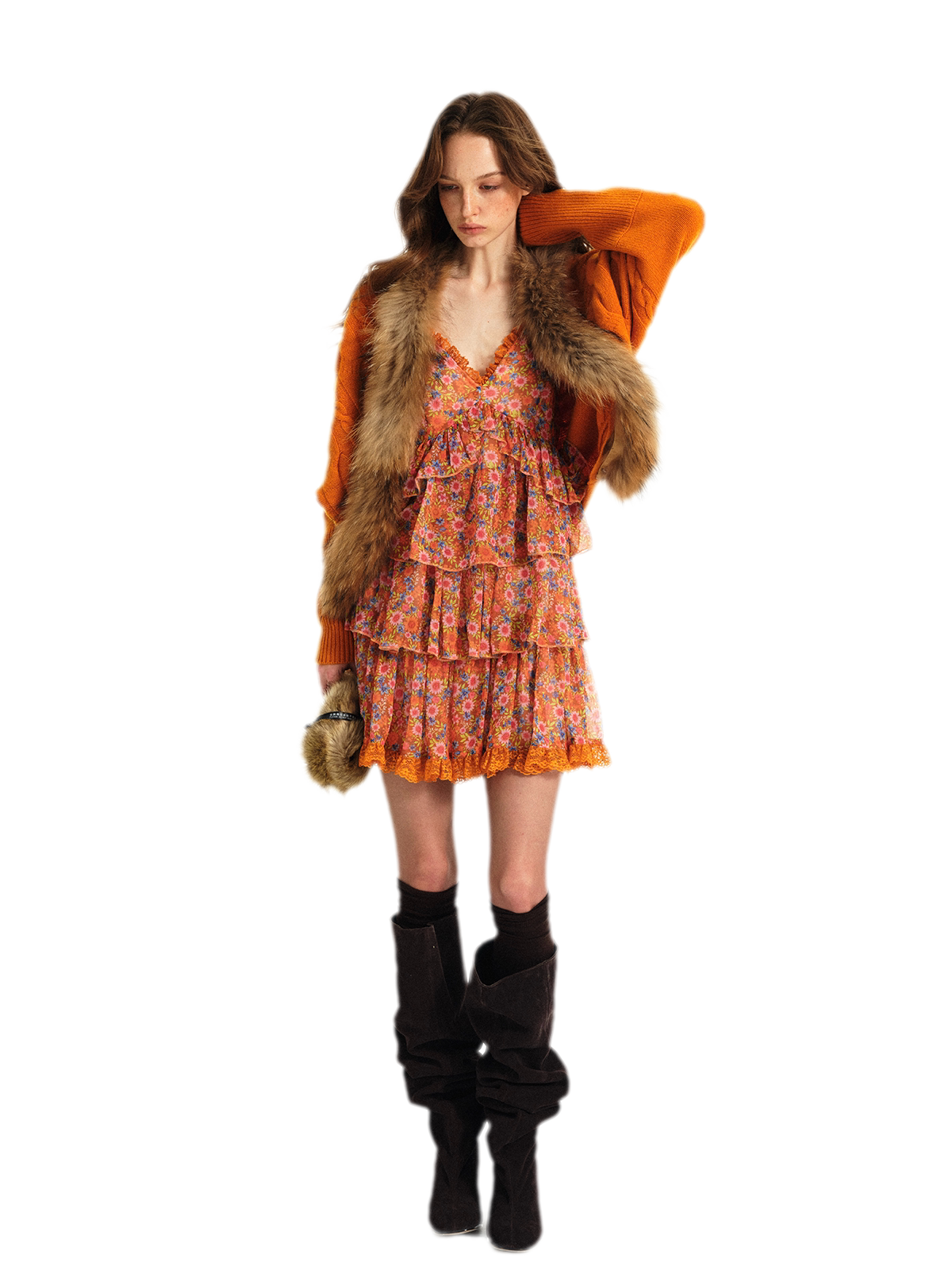 Y2K Floral Chiffon Lace Ruffle A-Line Cami Dress