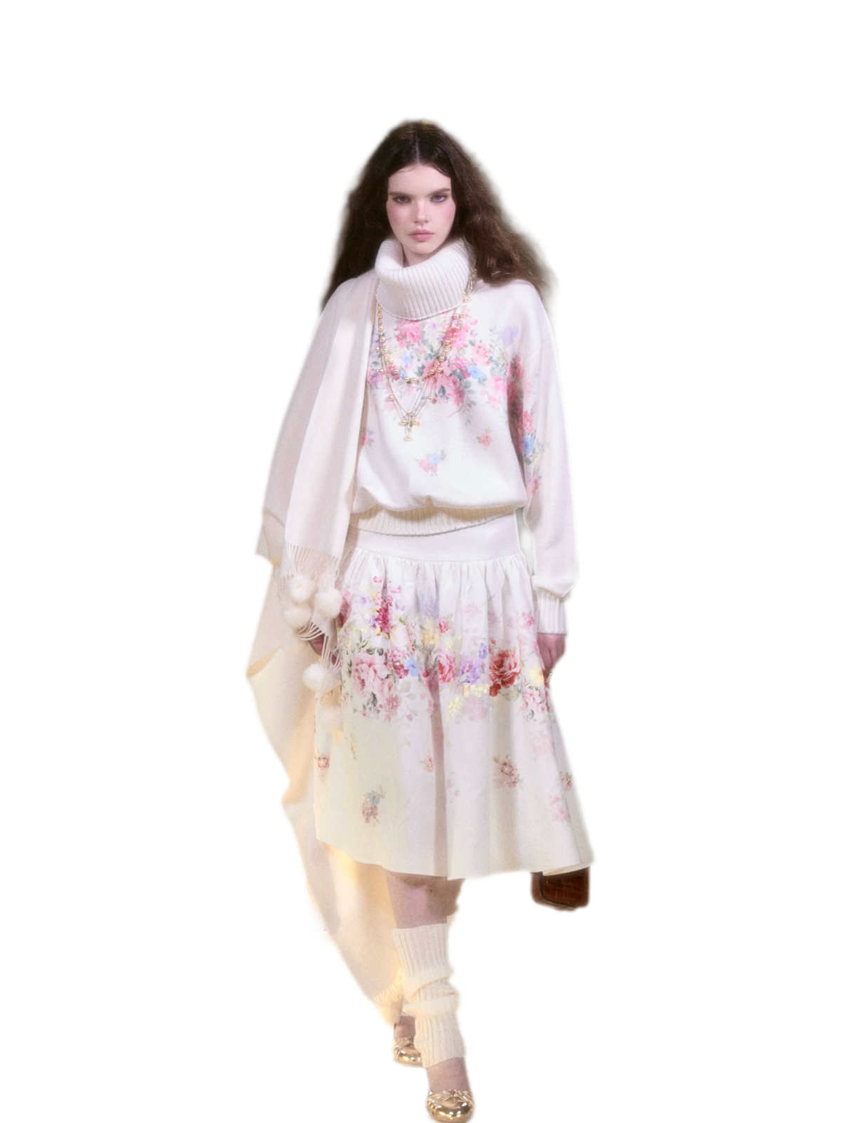 Vintage Floral Print Knit Sweater & Lyocell Skirt Set