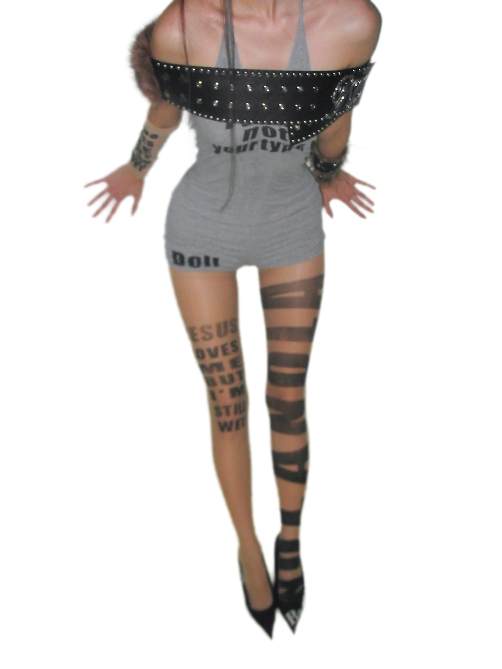 NOLA Sheer Letter Print Tights – 10D Seamless Nude Pantyhose