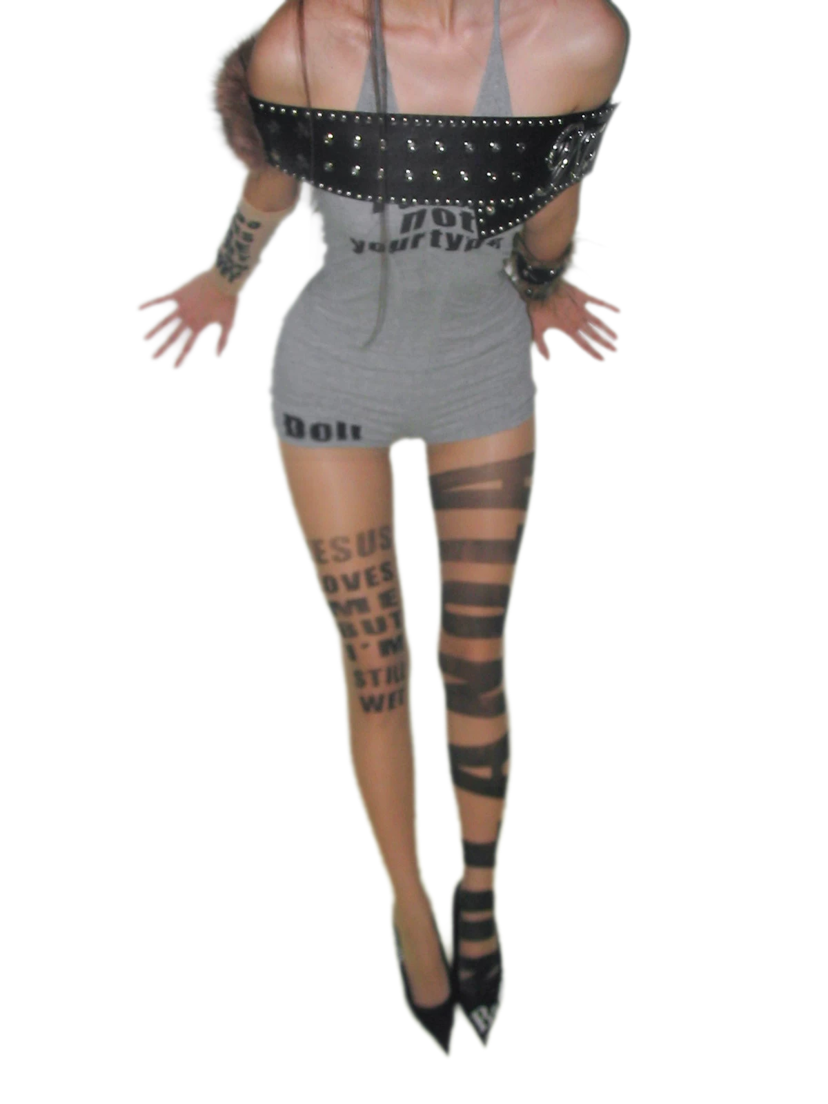NOLA Sheer Letter Print Tights – 10D Seamless Nude Pantyhose