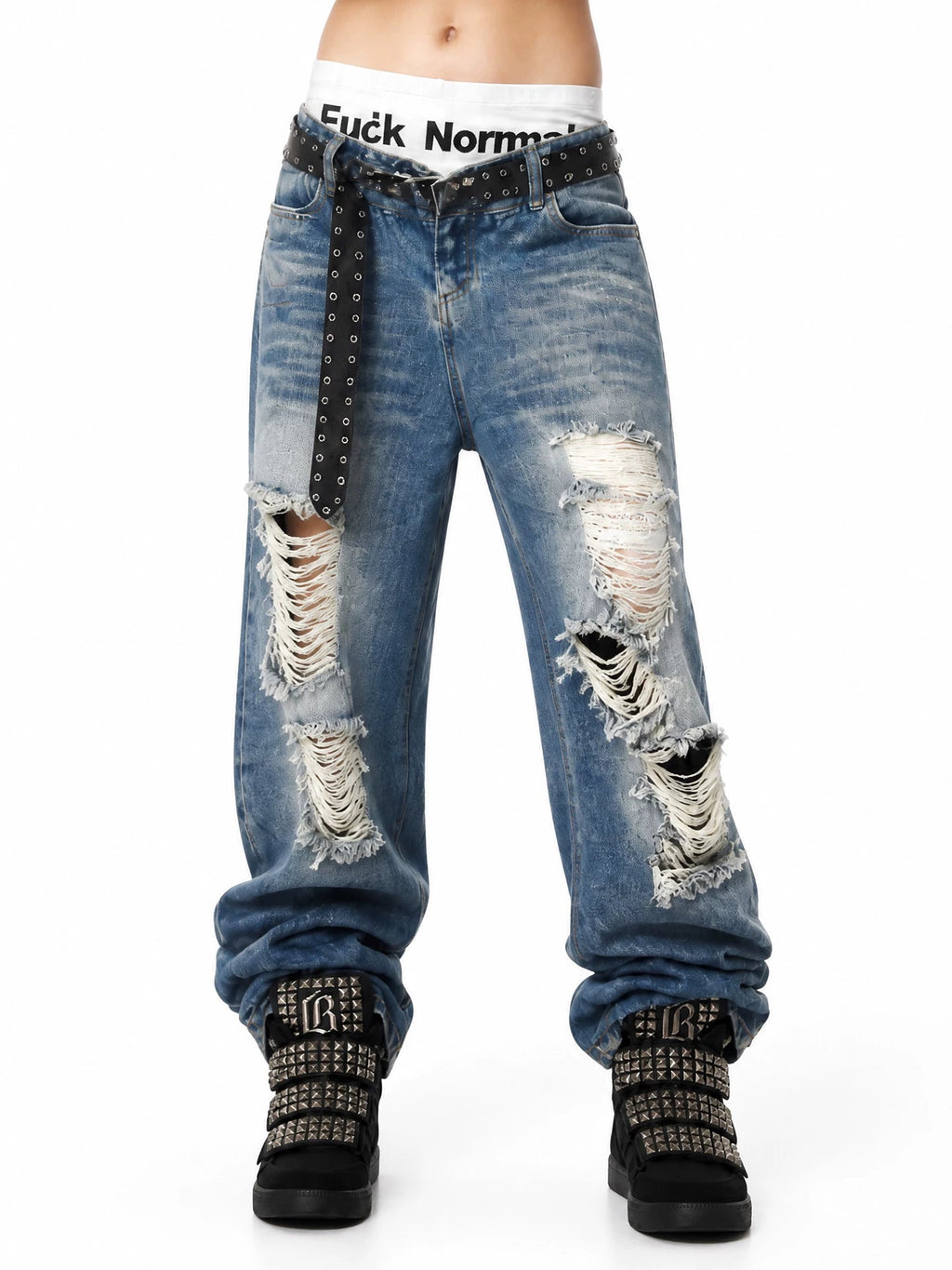 Rivet Platform High-Top Sneakers – Punk Denim & Suede Hidden Heel Sneakers