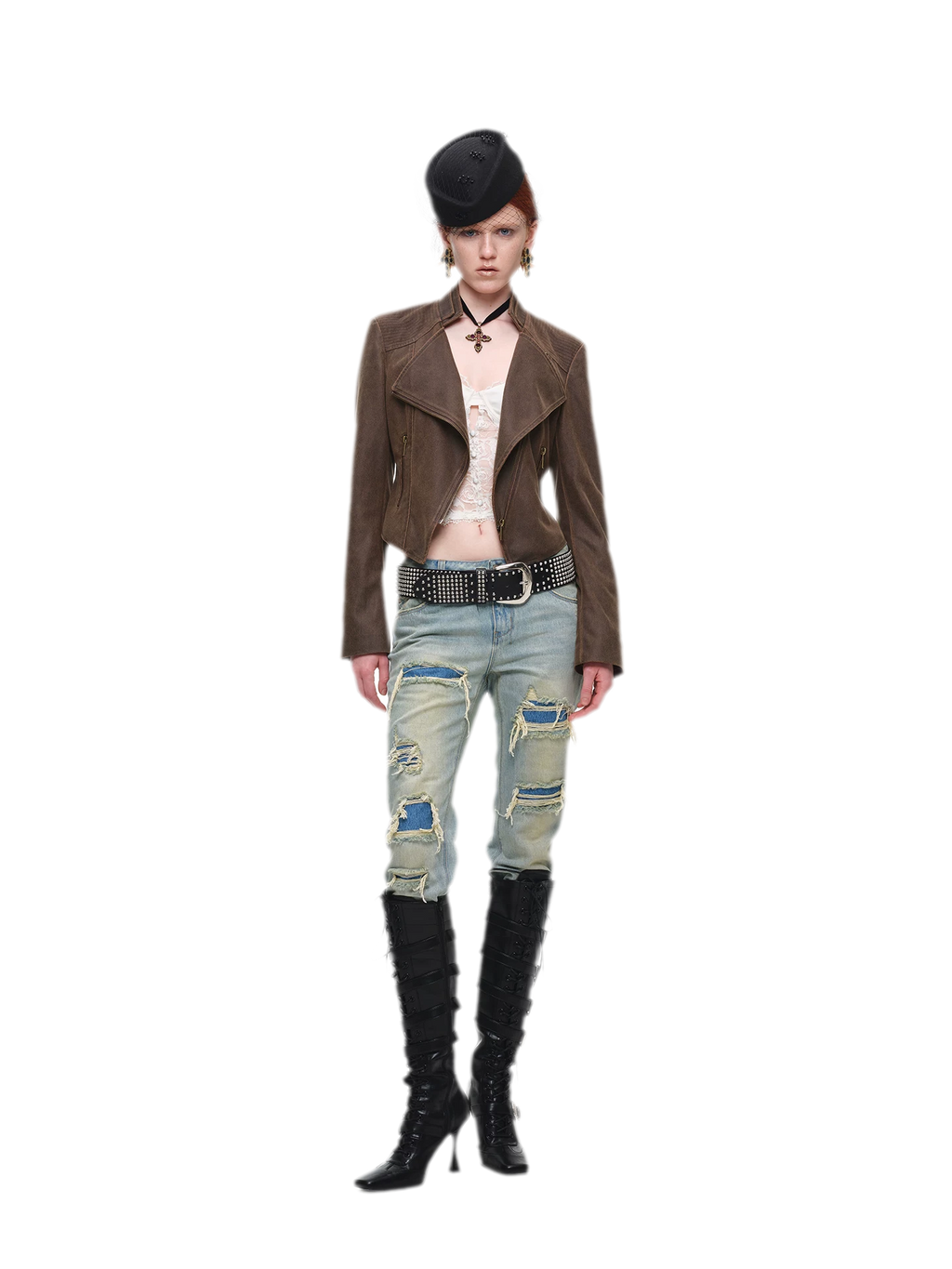 Washed Blue Appliqué Distressed Straight-Leg Jeans
