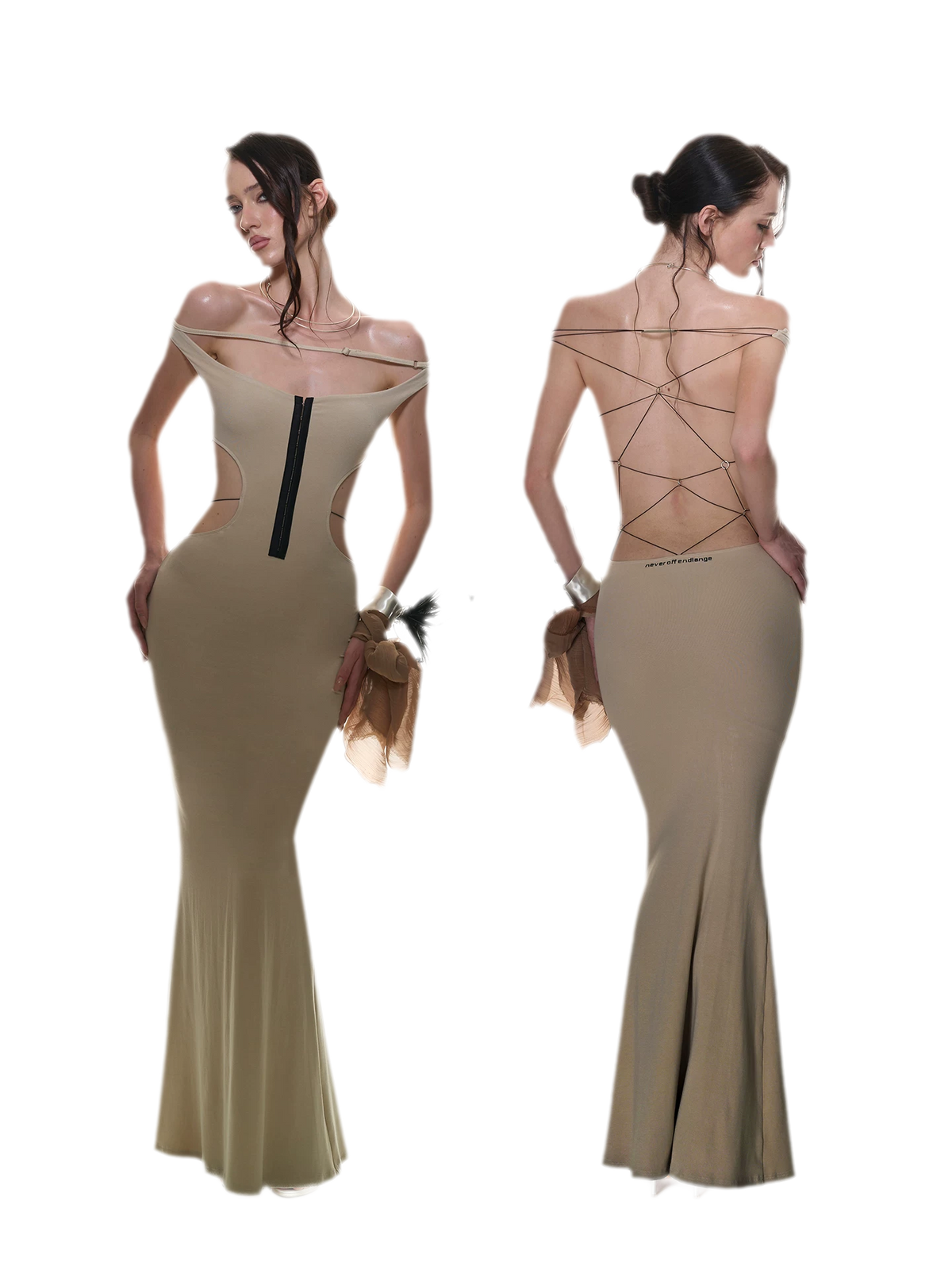 NOLA Back Tie Knit Maxi Dress – Off-Shoulder Bodycon Stretch Dress