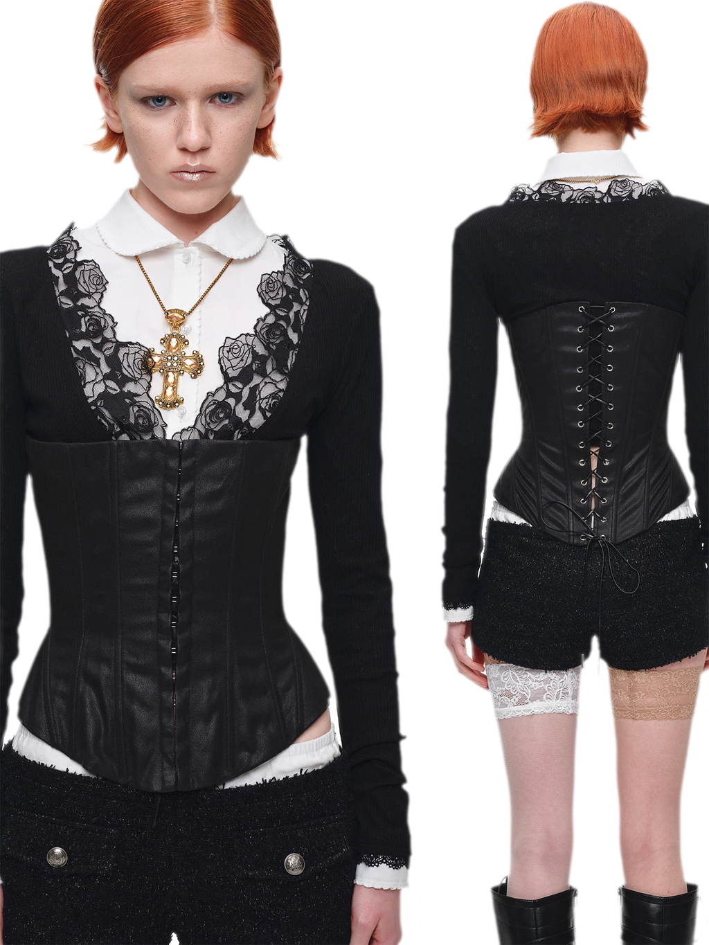 Washed Faux Leather Lace-Up Corset Belt