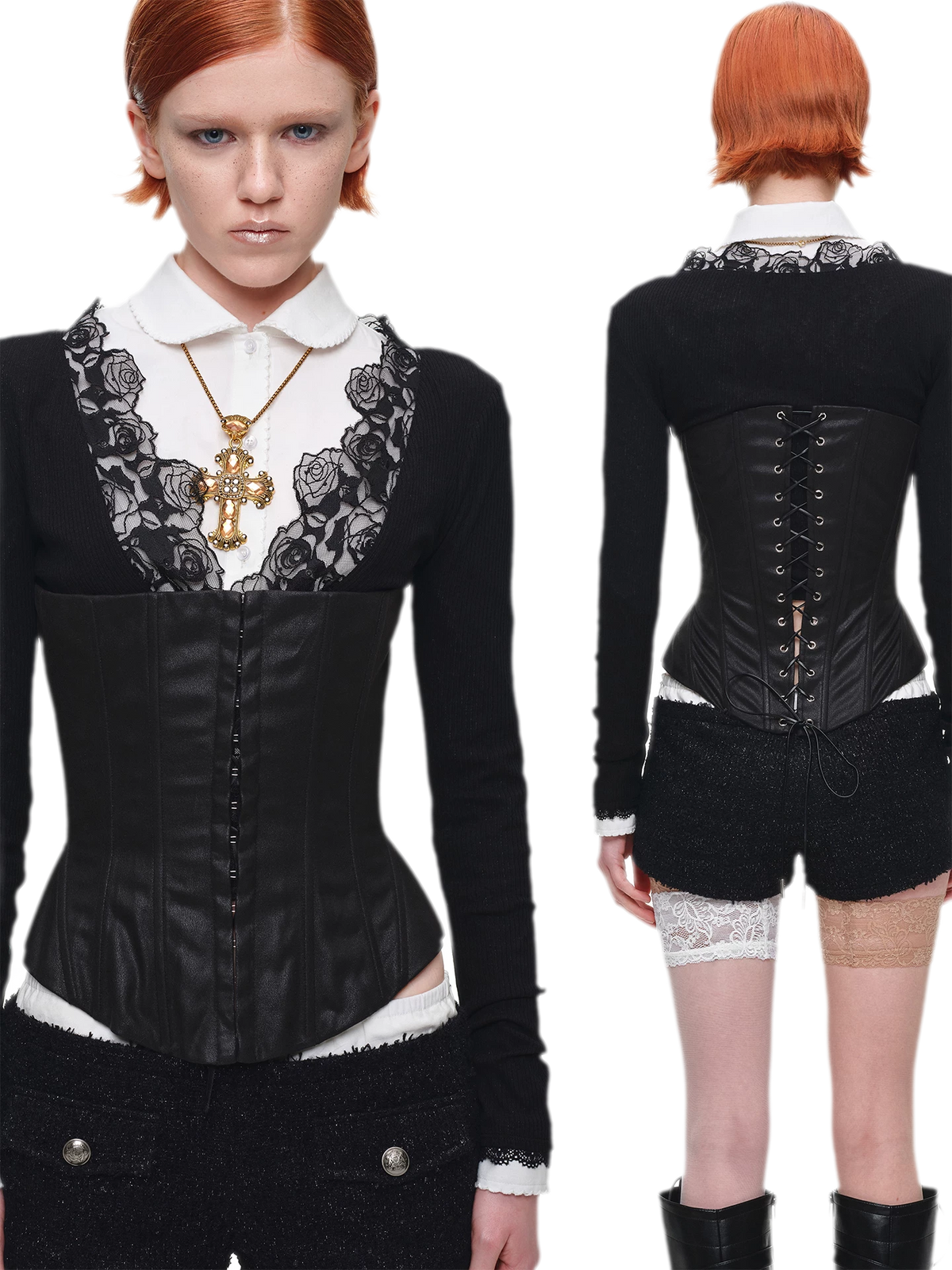 Washed Faux Leather Lace-Up Corset Belt