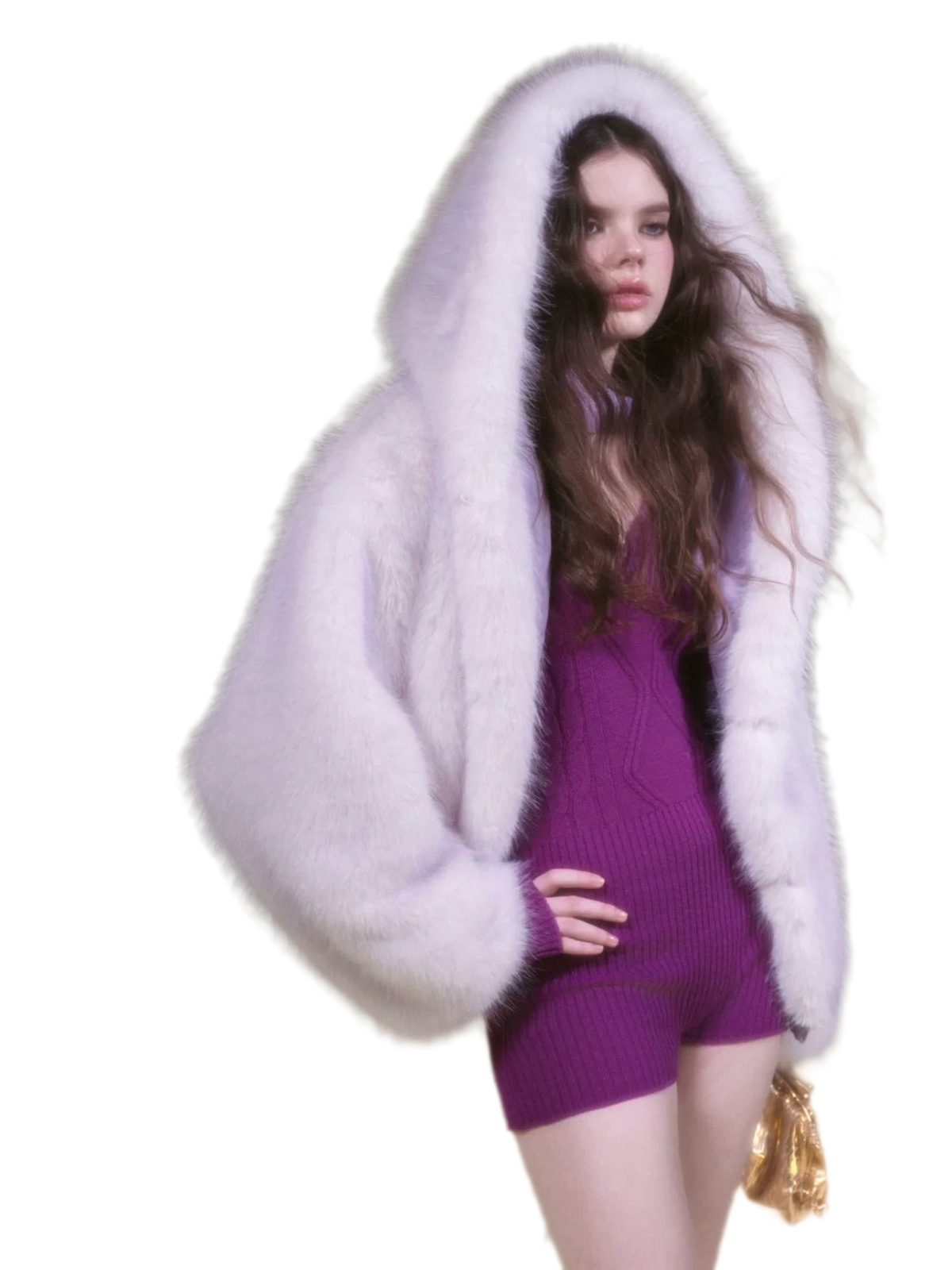 Reversible Suede & Plush Faux Fur Hooded Winter Jacket