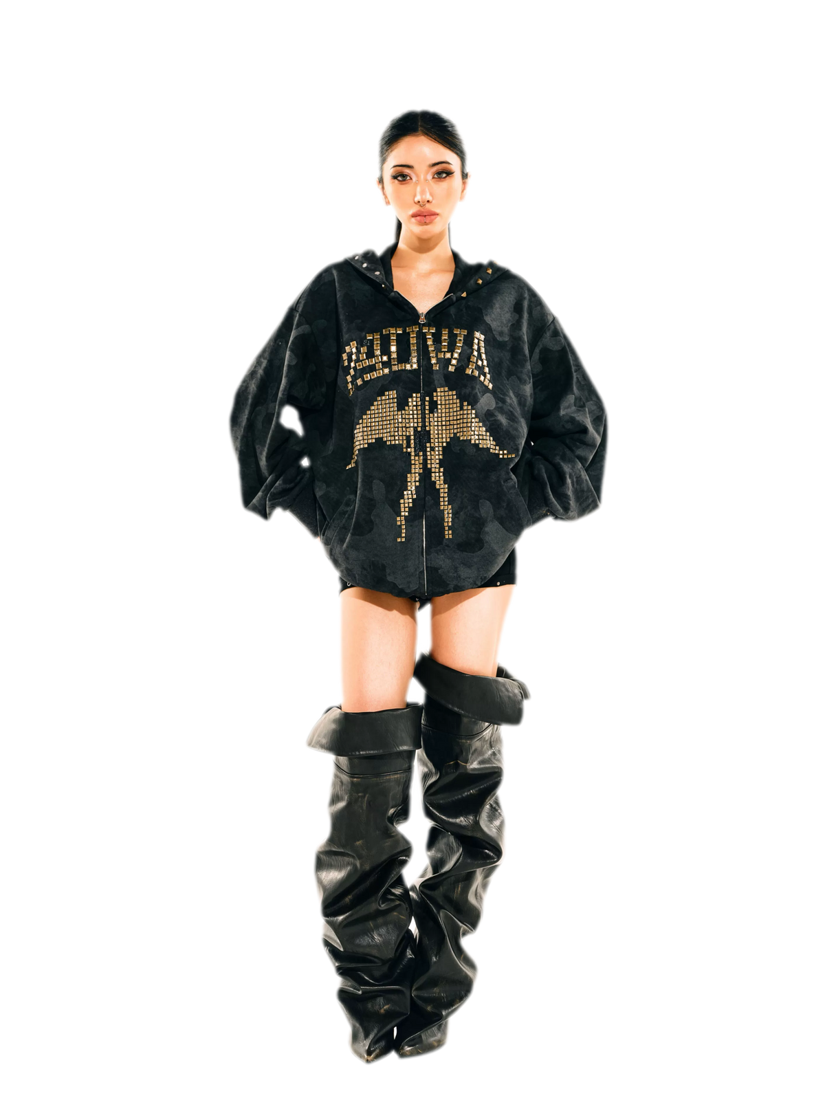 24ANS Camouflage Rhinestone Hoodie Sweatpants Set - front