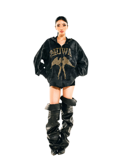 24ANS Camouflage Rhinestone Hoodie Sweatpants Set - front