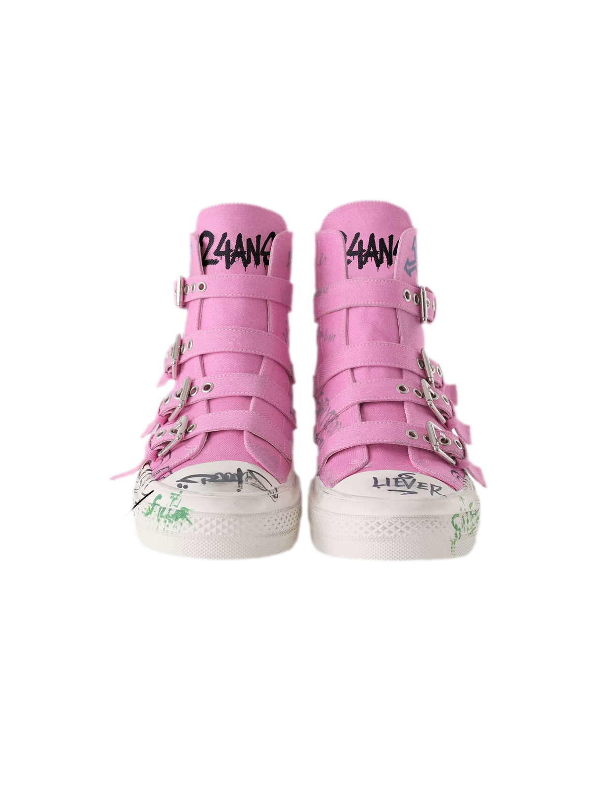 Hand-drawn graffiti high-top canvas sneakers