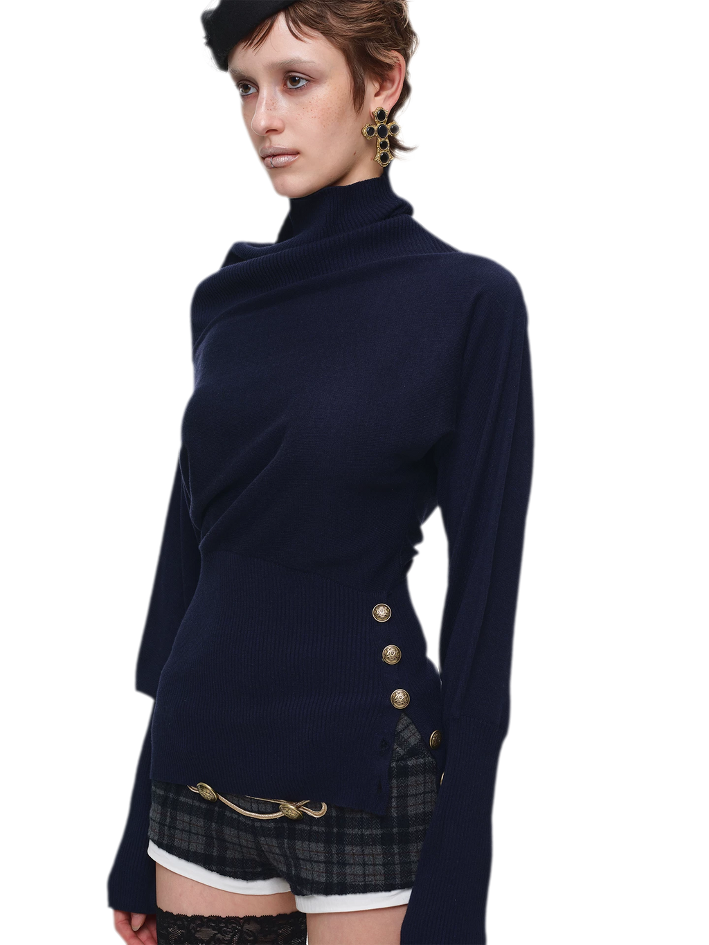 Acetate Cashmere Blend Batwing Turtleneck Sweater