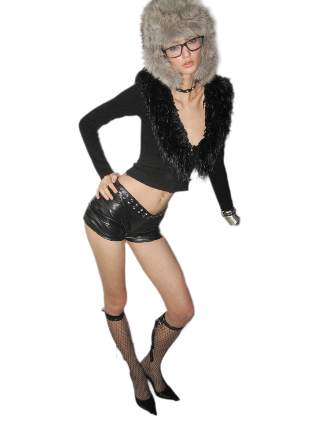 NOLA Wool Blend Cropped V-Neck Zip Jacket – Shearling Collar Knit