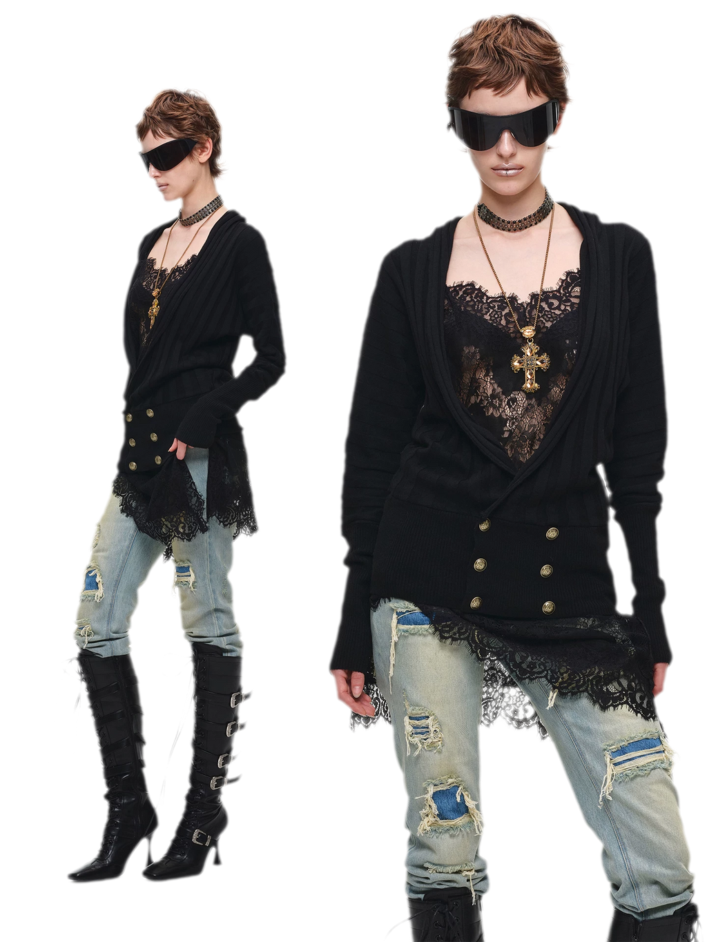 Washed Blue Appliqué Distressed Straight-Leg Jeans