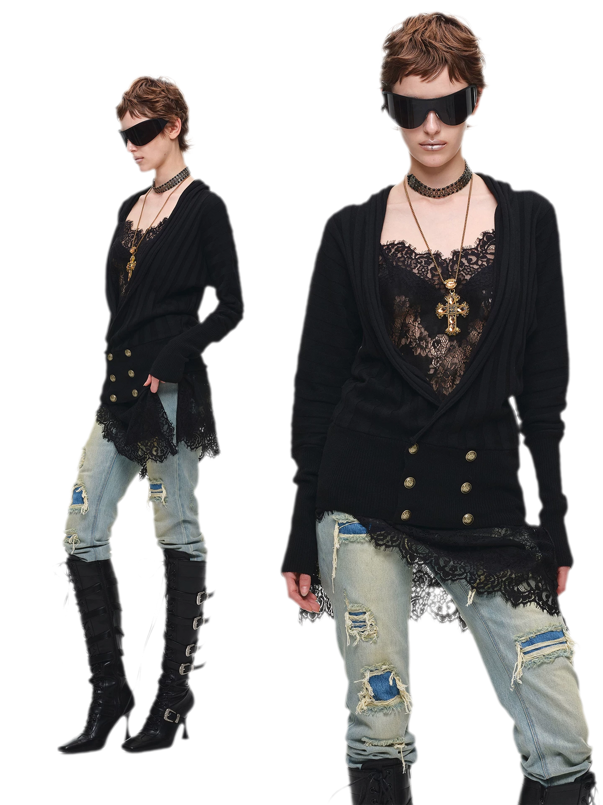 Washed Blue Appliqué Distressed Straight-Leg Jeans