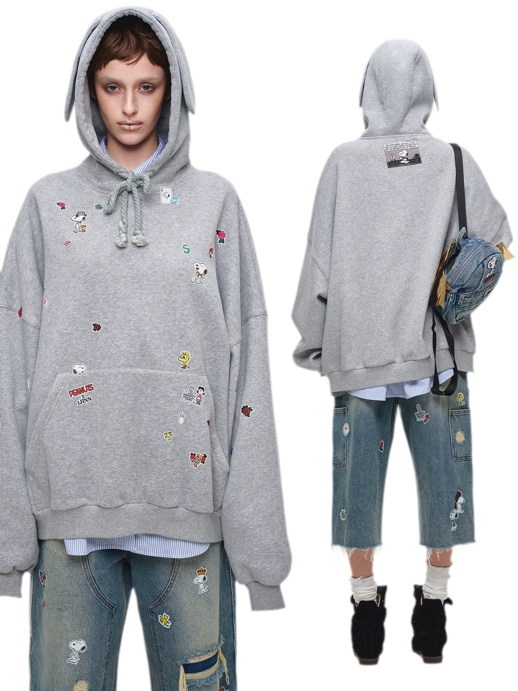 Washed Distressed Cropped Cargo Jeans with Patches