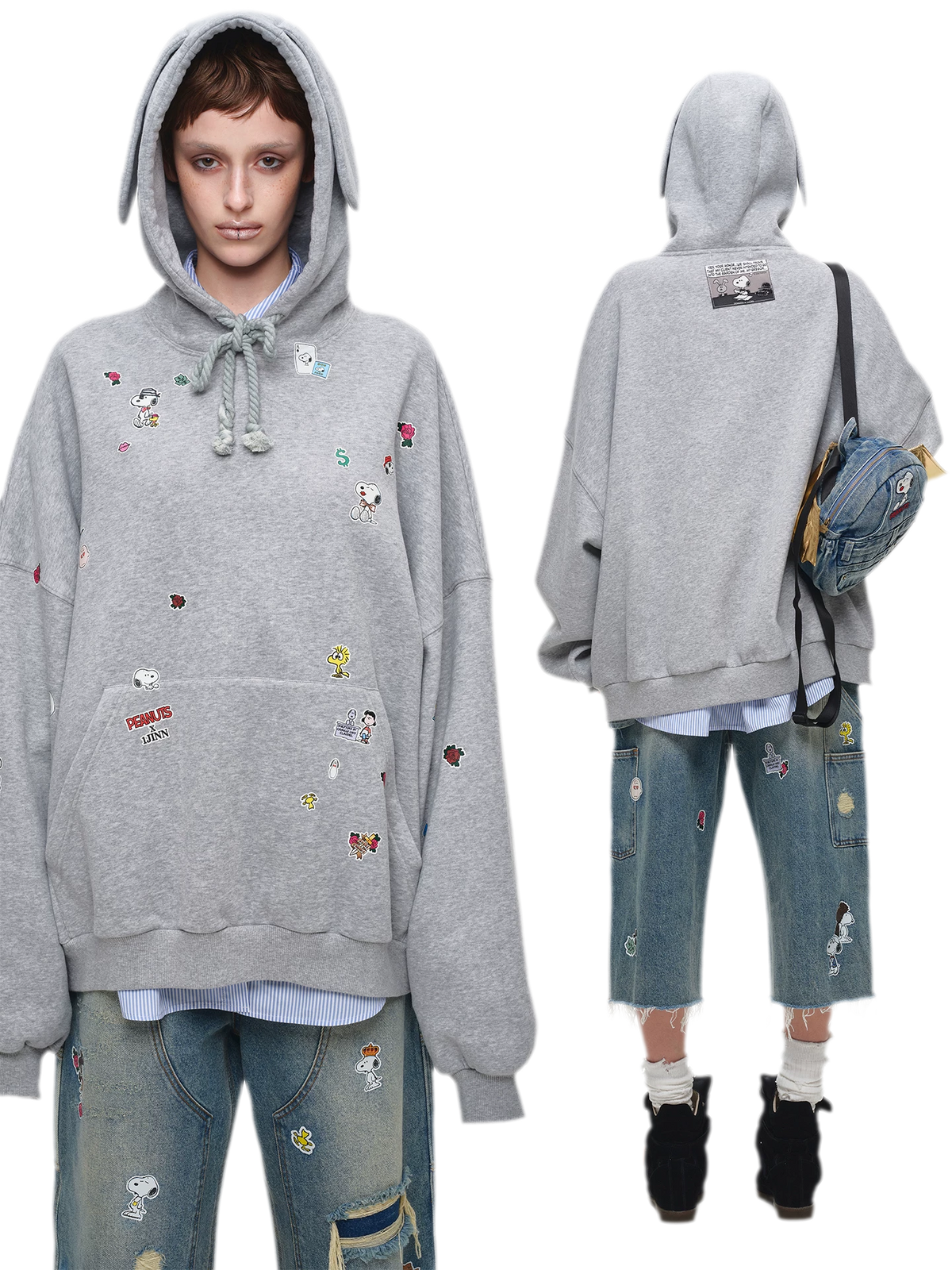 Washed Distressed Cropped Cargo Jeans with Patches