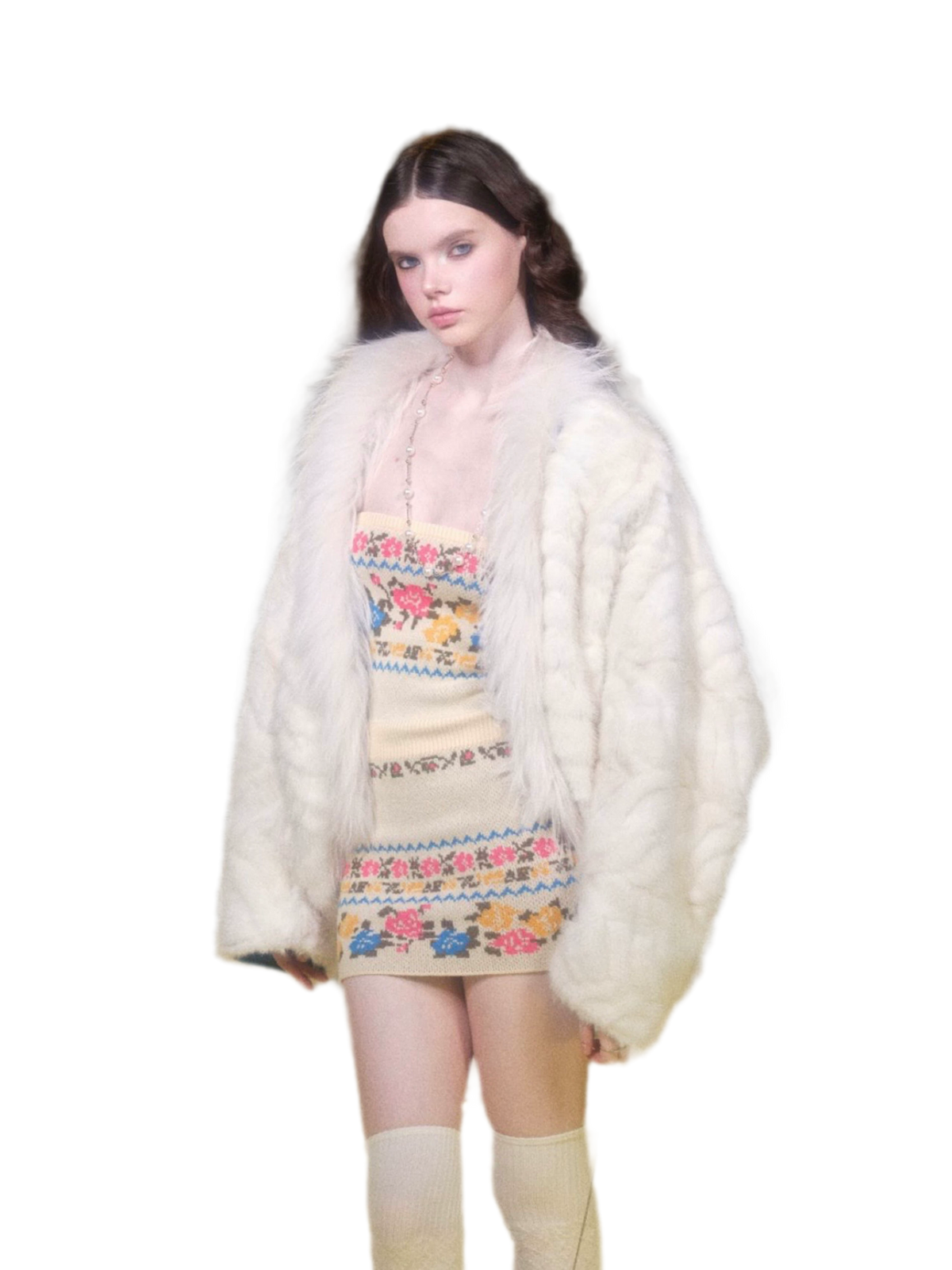 Reversible Faux Fur Wool Coat with Batwing Sleeves & Detachable Trim