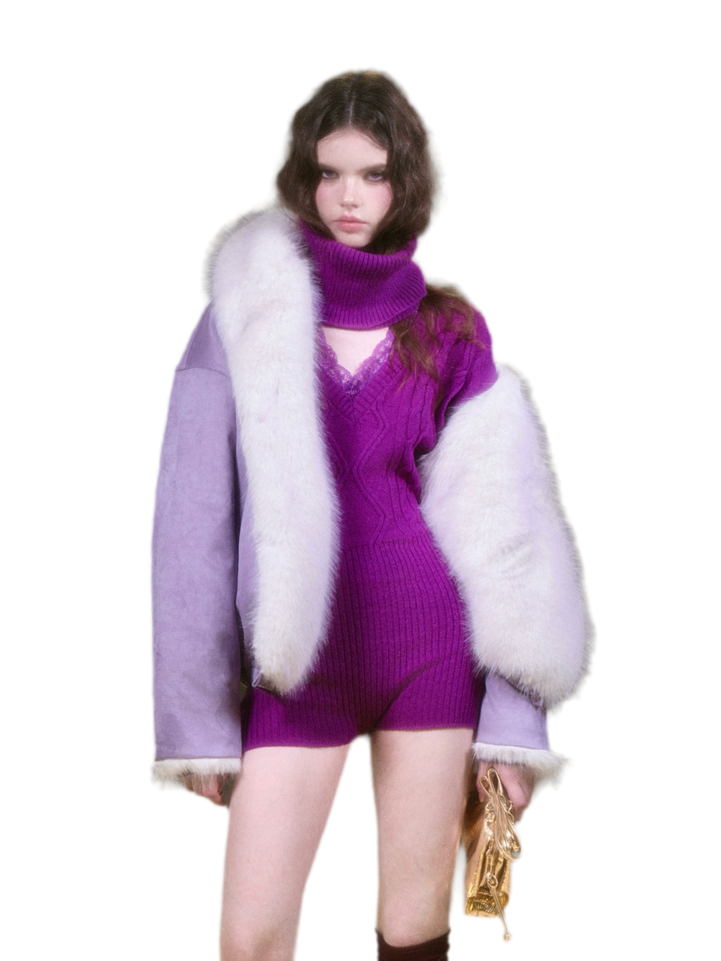 Reversible Suede & Plush Faux Fur Hooded Winter Jacket