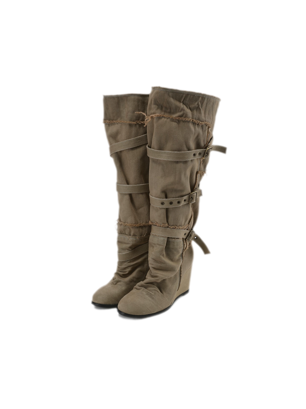 24ANS Distressed Pleated Wedge Boots - Black