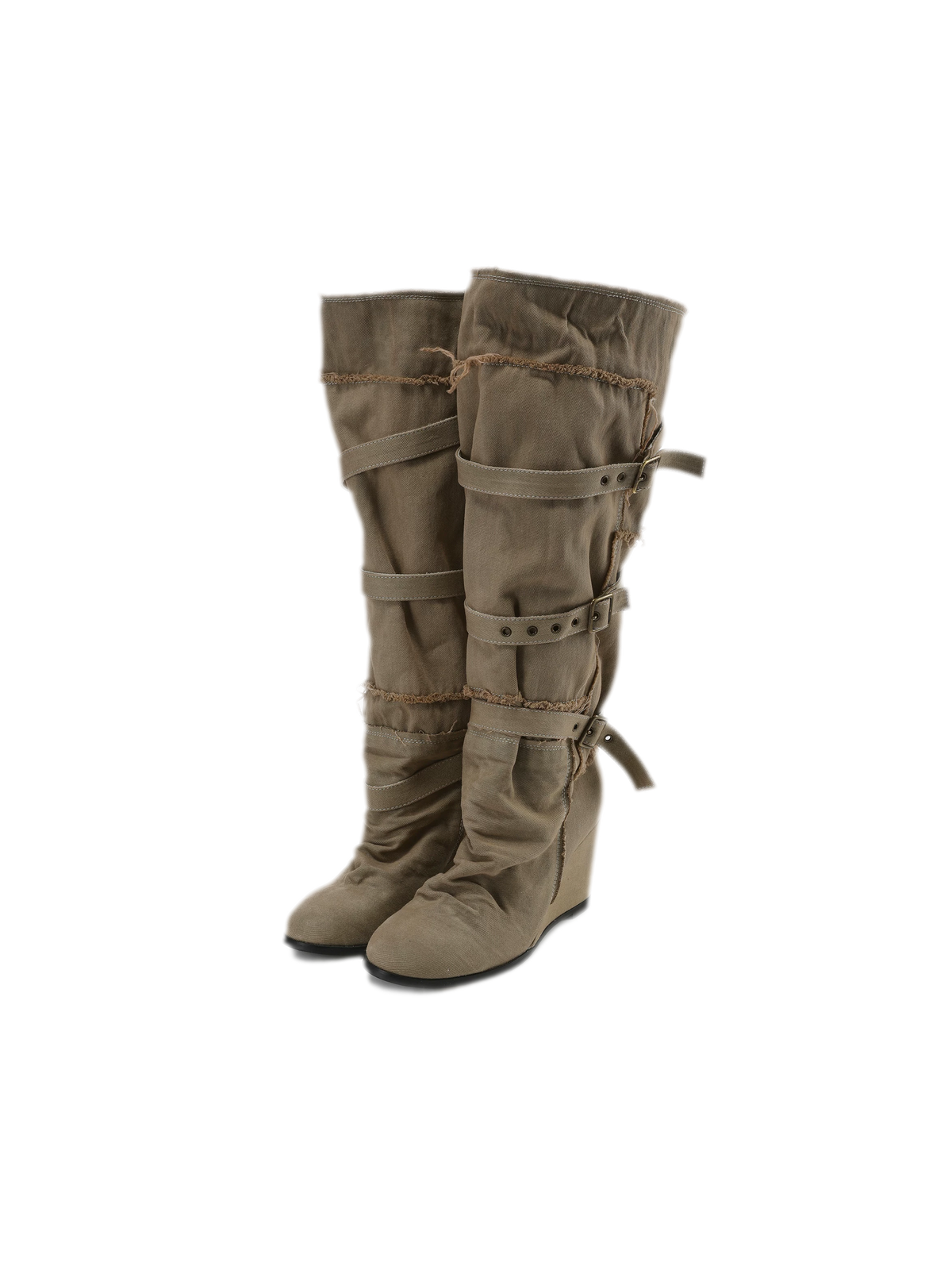 24ANS Distressed Pleated Wedge Boots - Black