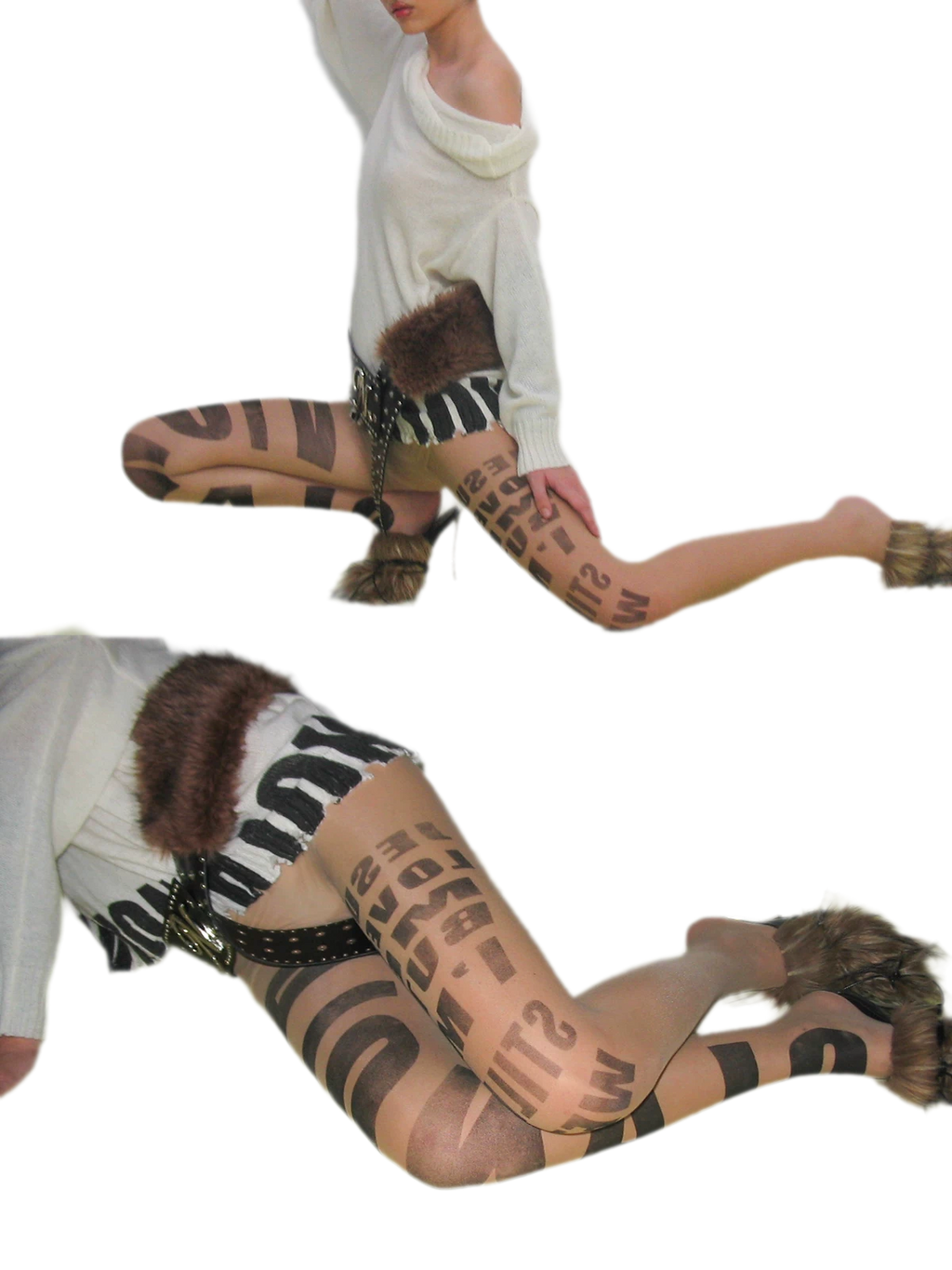 NOLA Sheer Letter Print Tights – 10D Seamless Nude Pantyhose