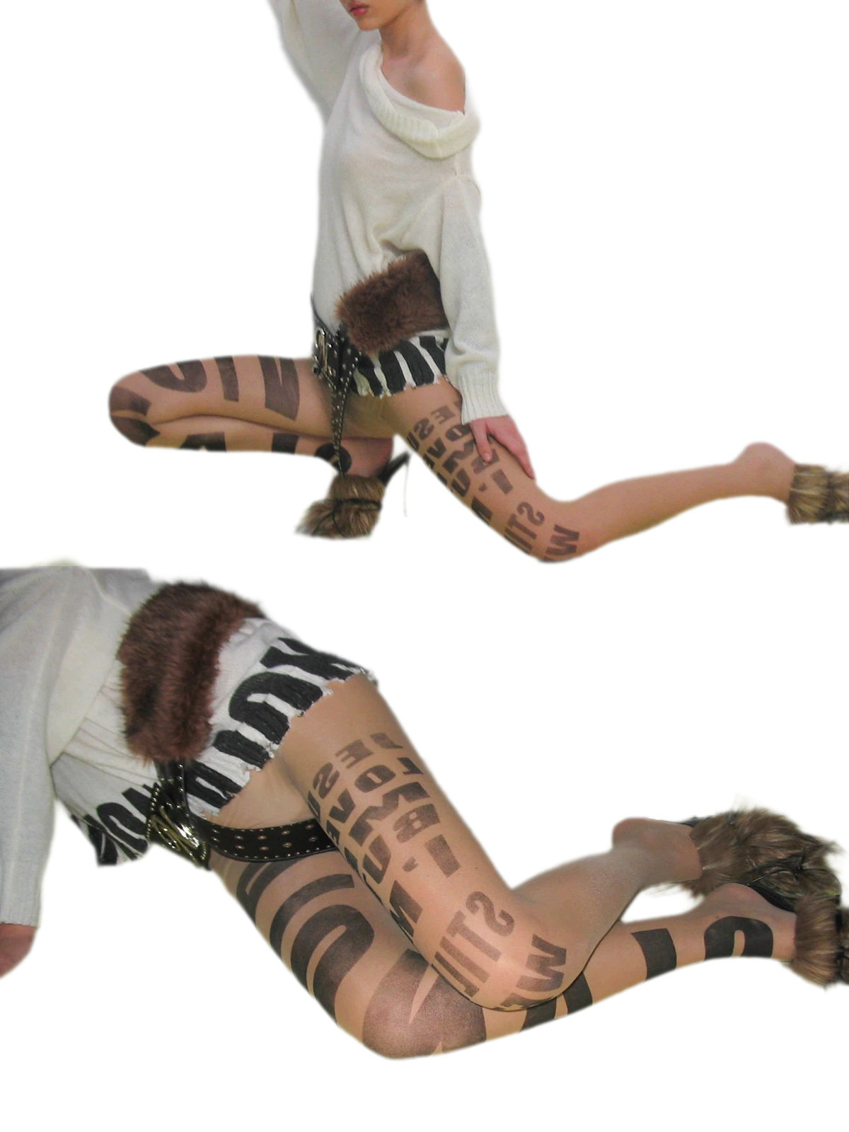 NOLA Sheer Letter Print Tights – 10D Seamless Nude Pantyhose