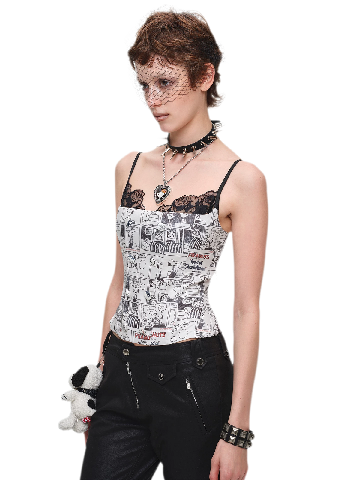 Vintage Newspaper Print Lace Corset Bustier
