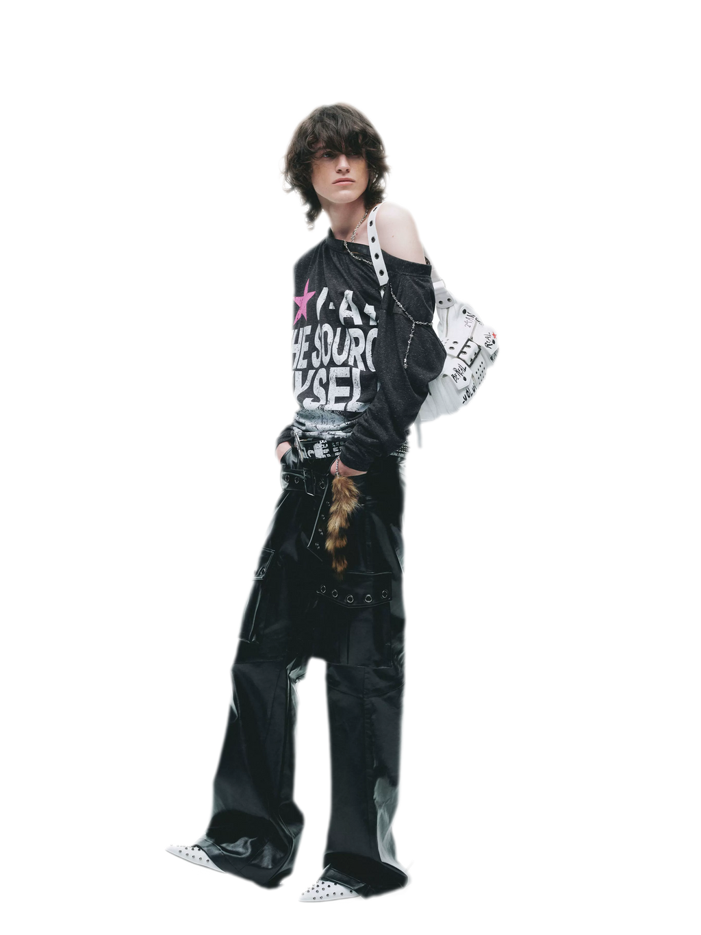 24ANS Distressed One-Shoulder Graphic T-Shirt - side