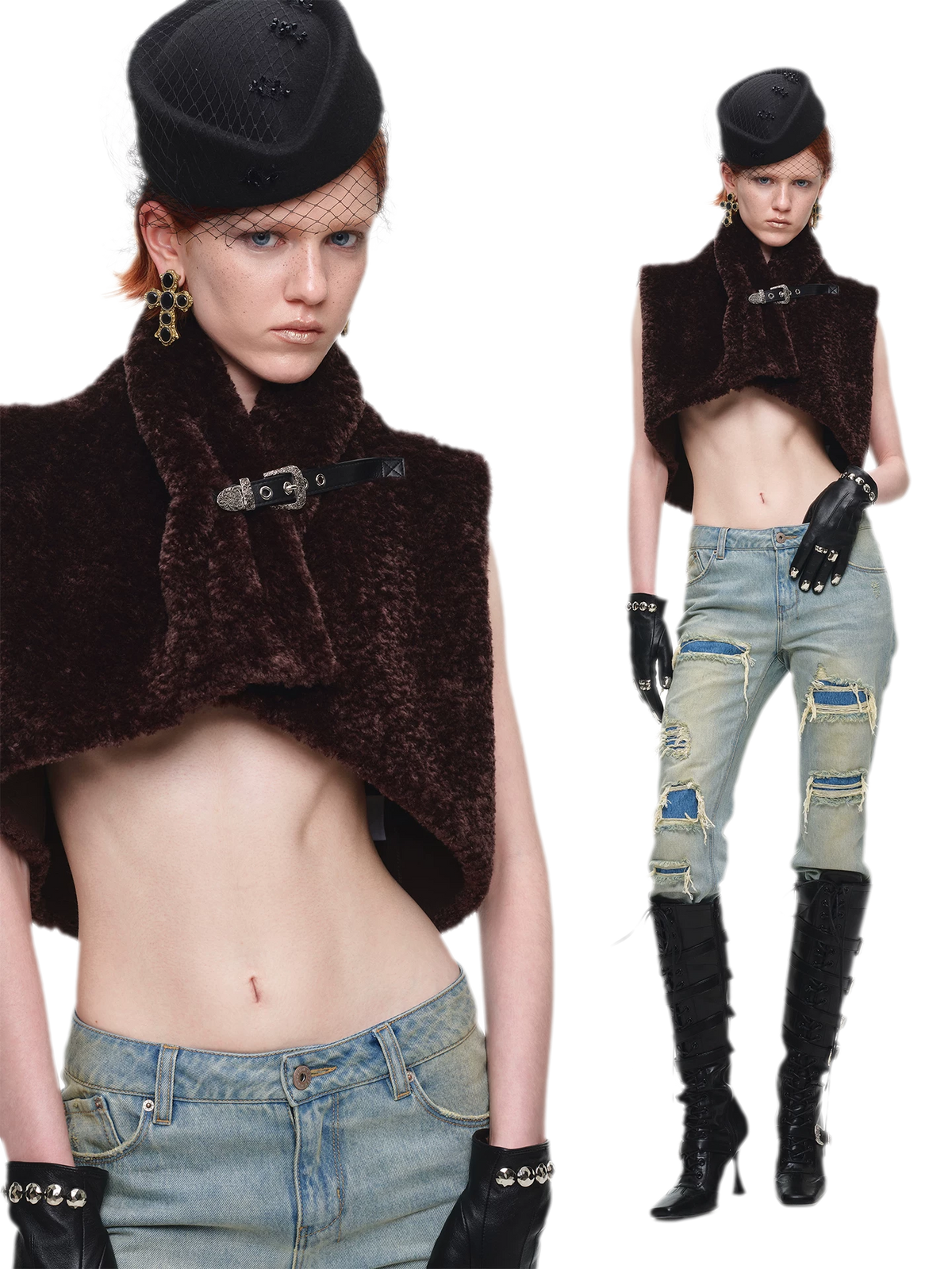 Belted Leopard Print Faux Fur Cropped Vest