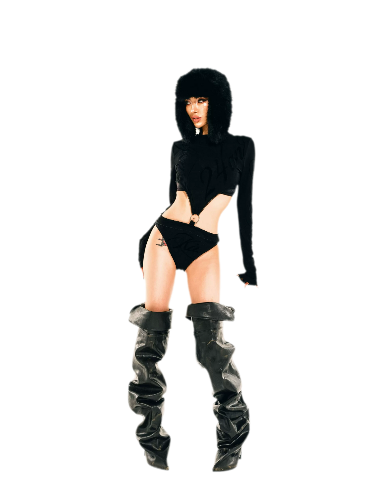 24ANS Flocked Cutout Fitted Bodysuit - side