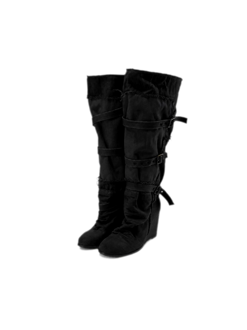 24ANS Distressed Pleated Wedge Boots - detail