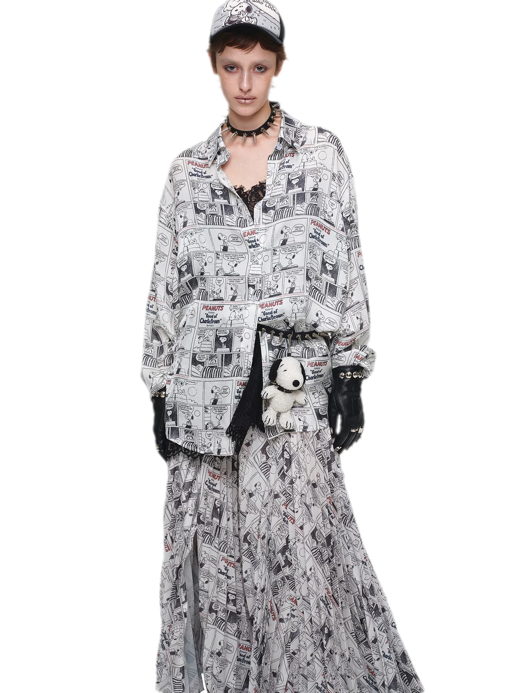 Vintage Newspaper Print Pleated A-Line Long Skirt