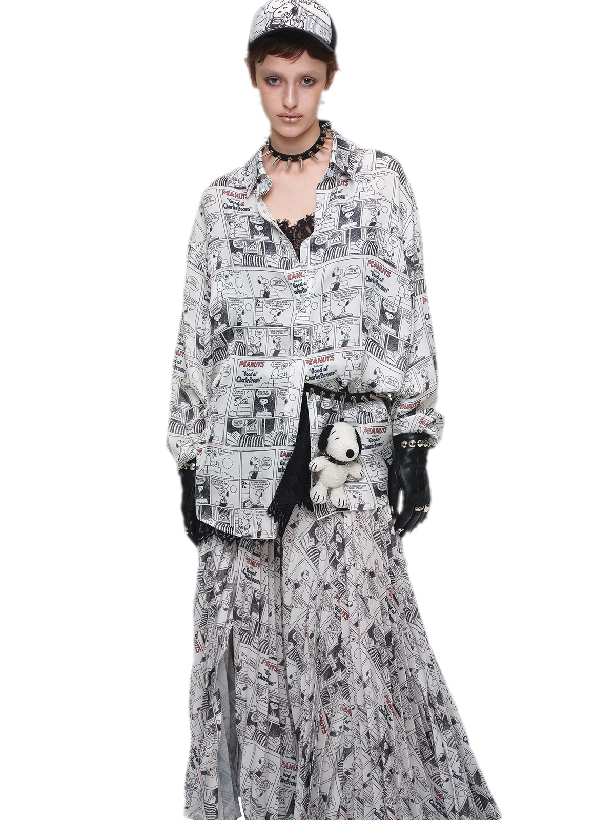 Vintage Newspaper Print Pleated A-Line Long Skirt