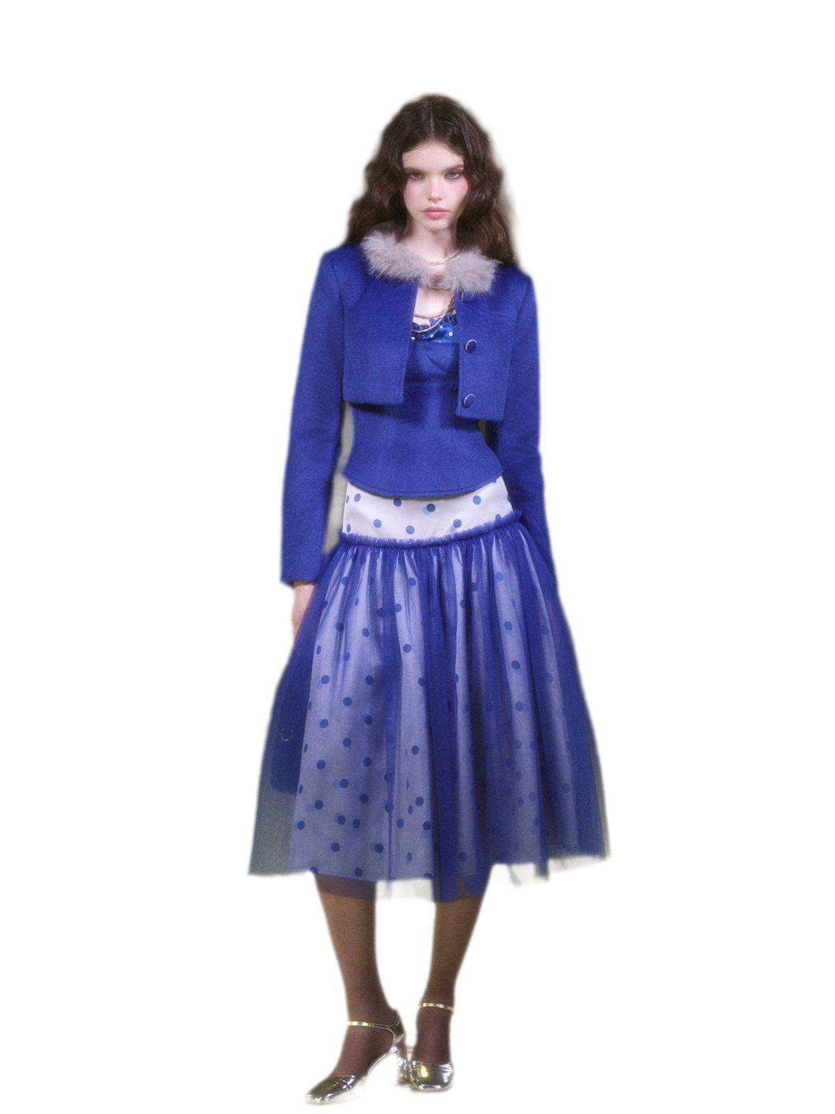 Boucle Jacket, Camisole & Polka Dot Tulle Skirt Set