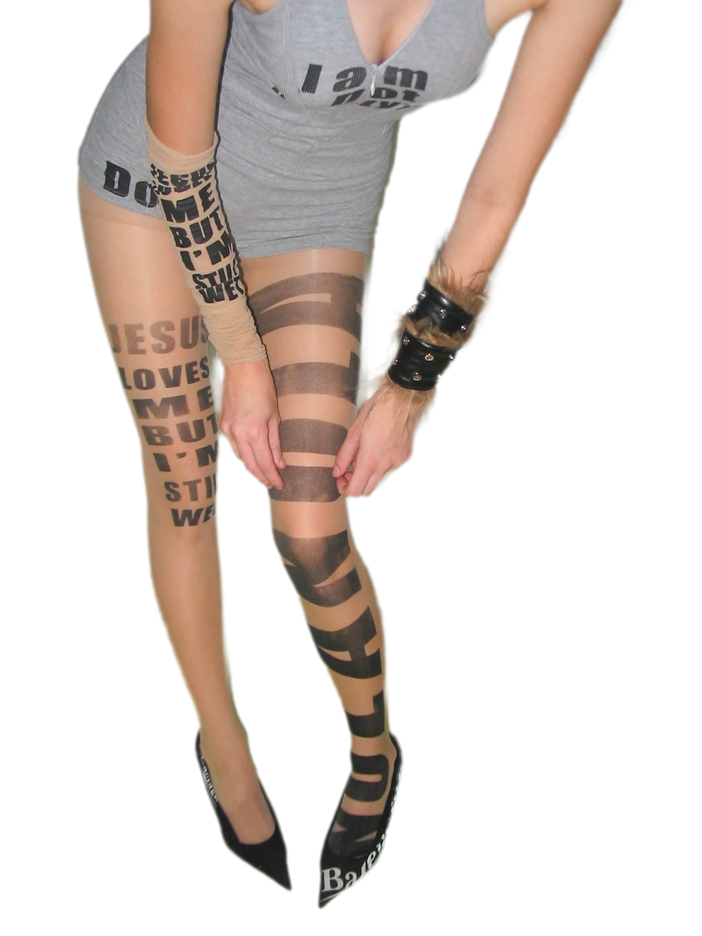 NOLA Sheer Letter Print Tights – 10D Seamless Nude Pantyhose