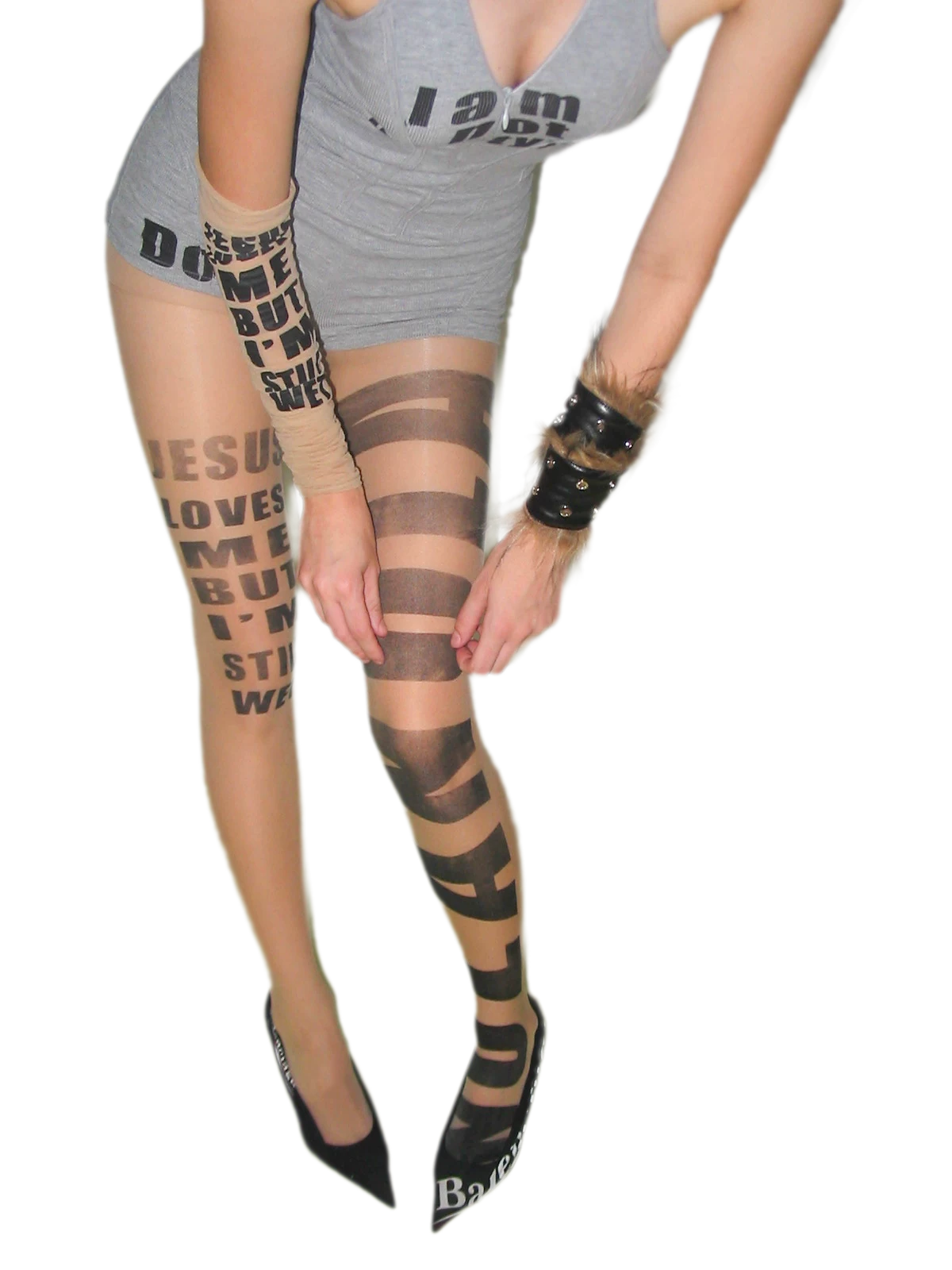 NOLA Sheer Letter Print Tights – 10D Seamless Nude Pantyhose