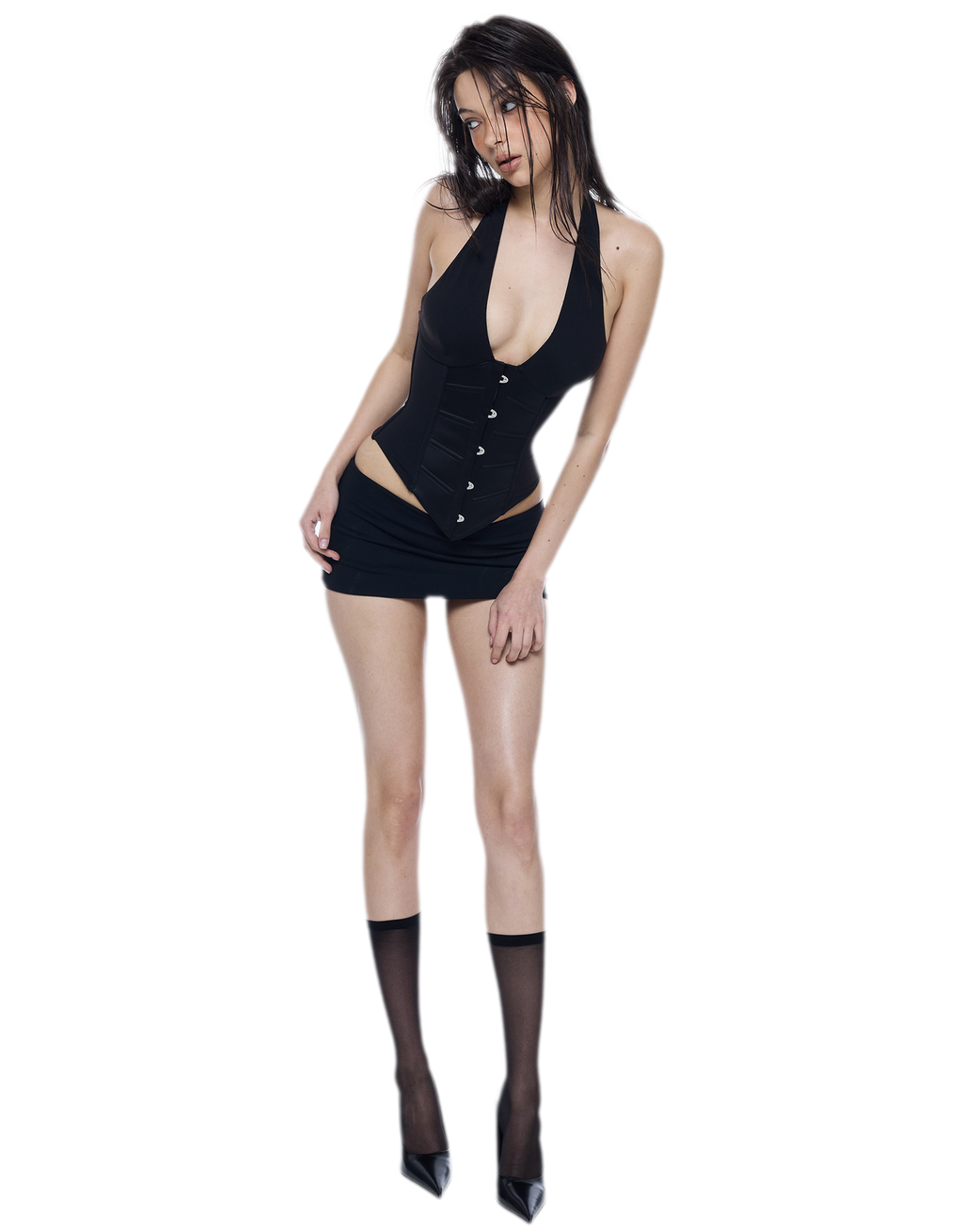 BUM STUDIO Structured Bustier &amp; Embroidered Mini Skirt Set